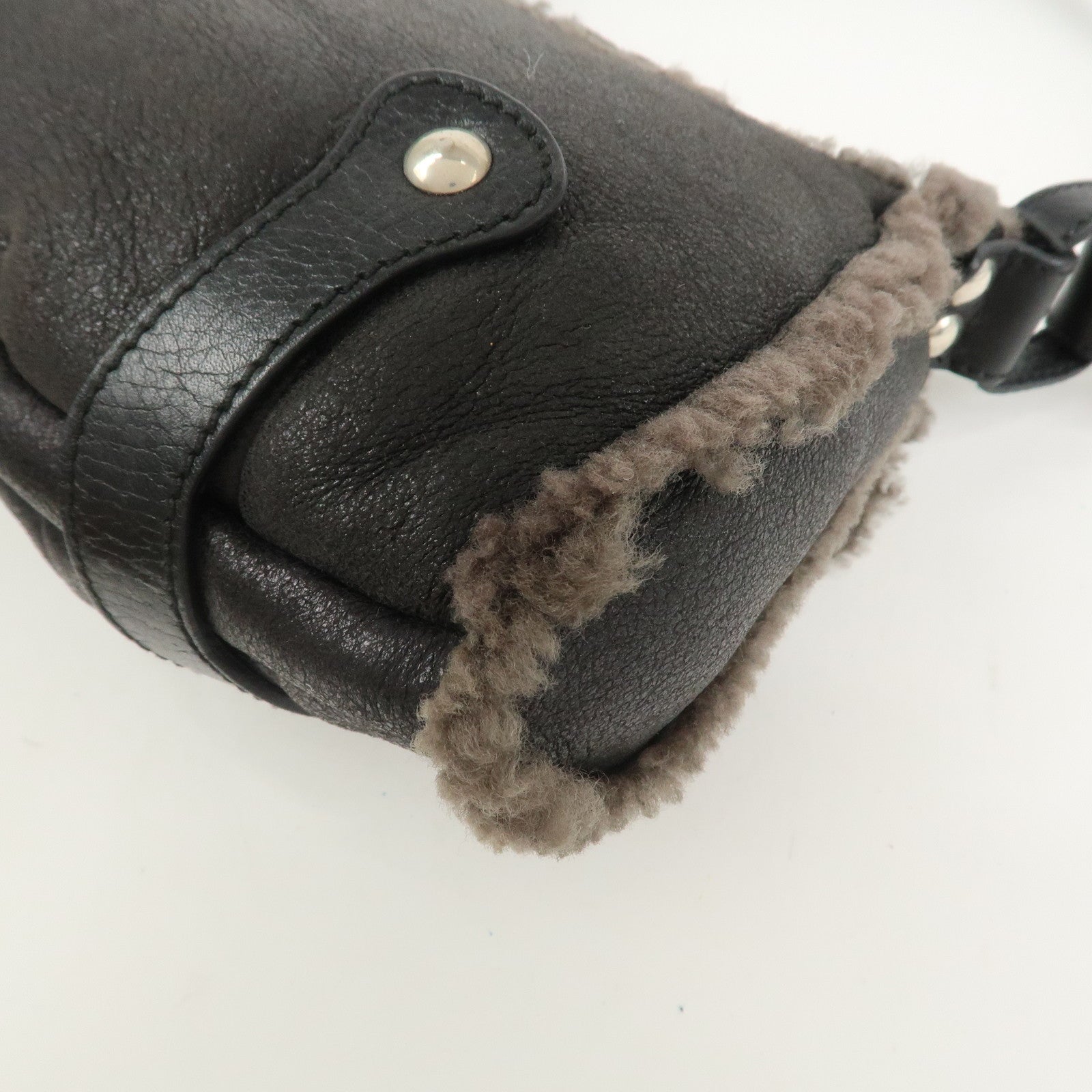 Ferragamo Gancini Mouton Leather Shoulder Bag Hand Bag Black