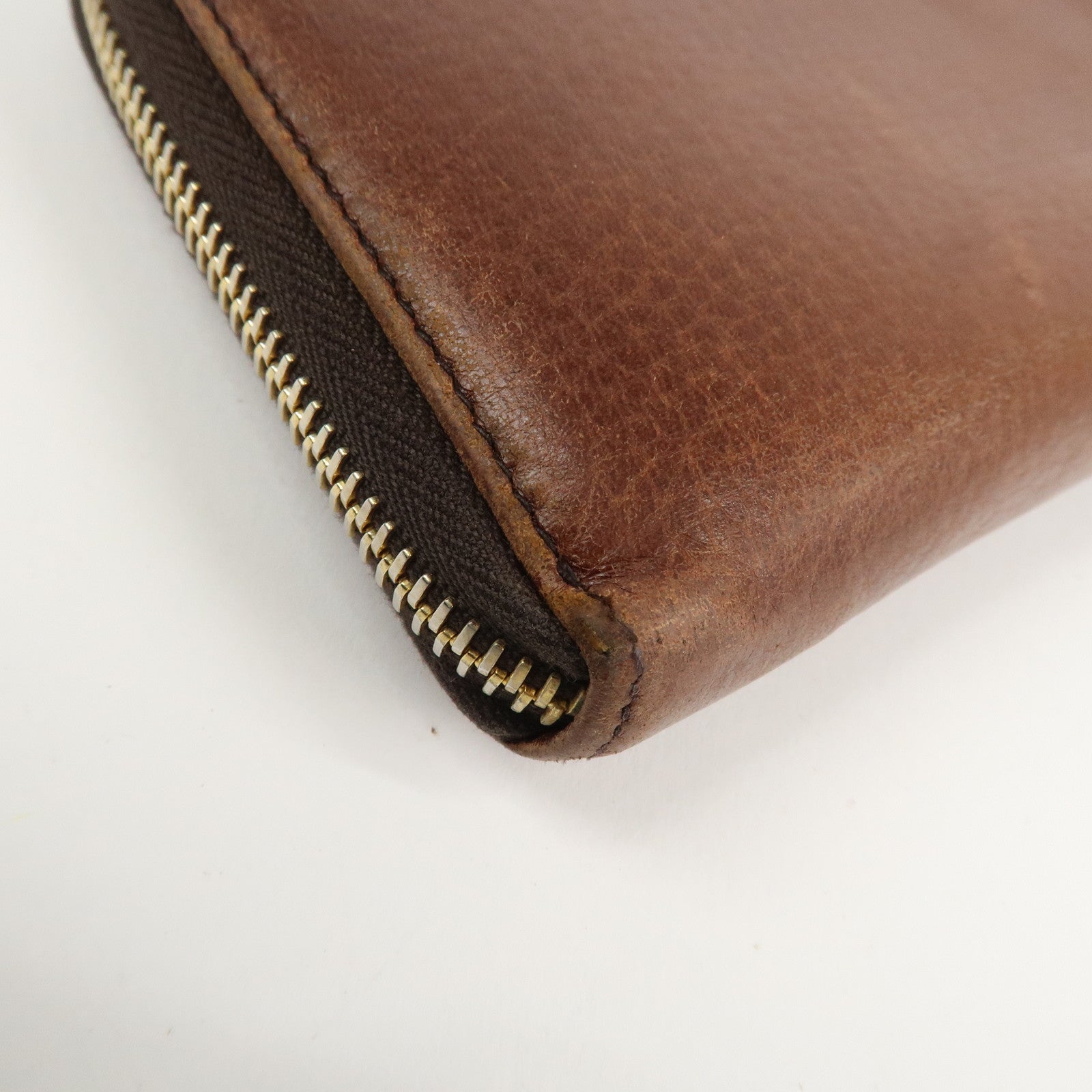 PRADA Saffiano Leather Round Zippy Long Wallet Brown 1M0506 Used