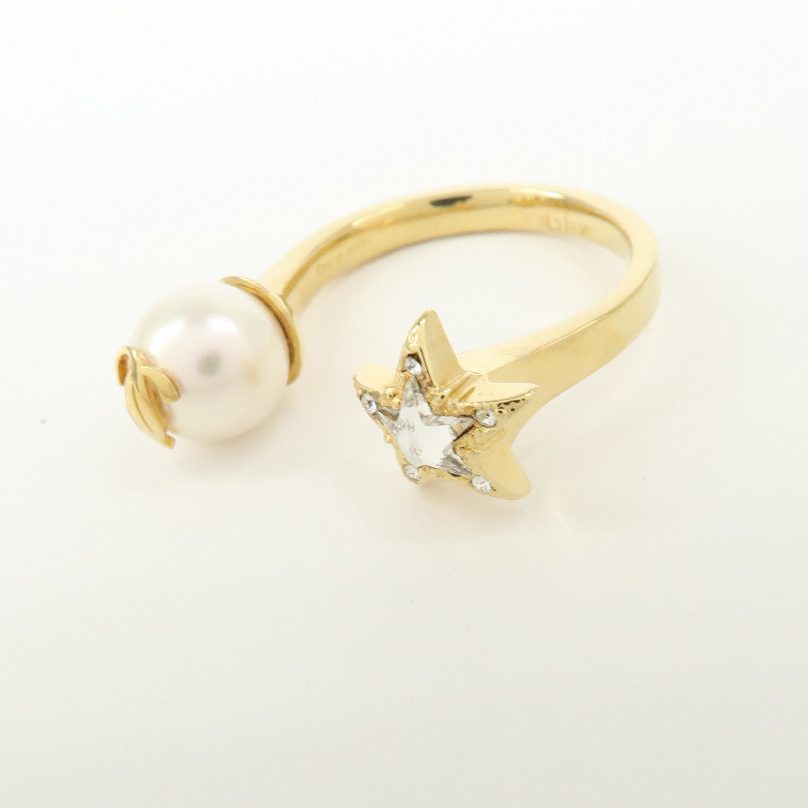 JIMMY CHOO Faux Pearl Crystal Metal Ring Gold Pearl White US8 EU56