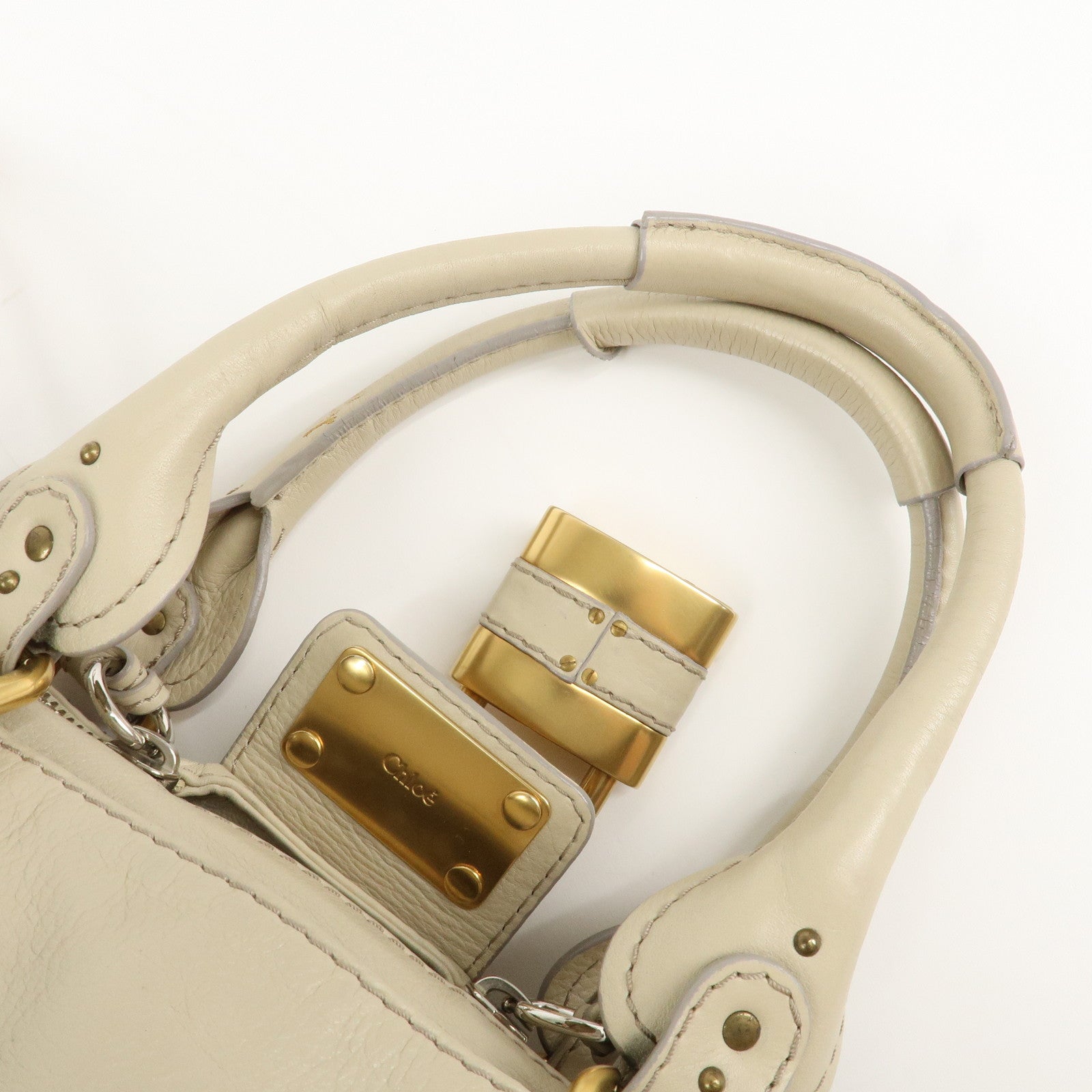 Chloe Paddington Leather Medium Hand Bag Shoulder Bag Beige Used