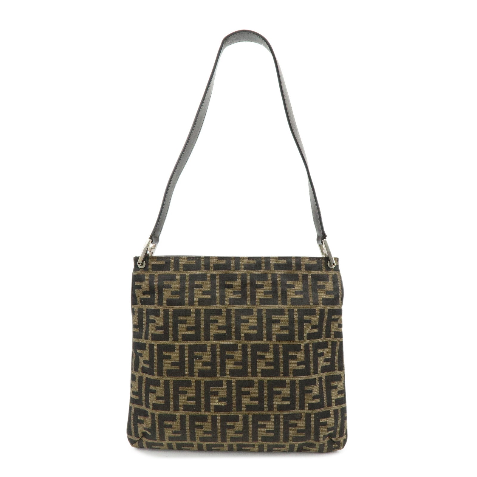 FENDI Zucca Canvas Leather Shoulder Bag Brown Black 83150820992