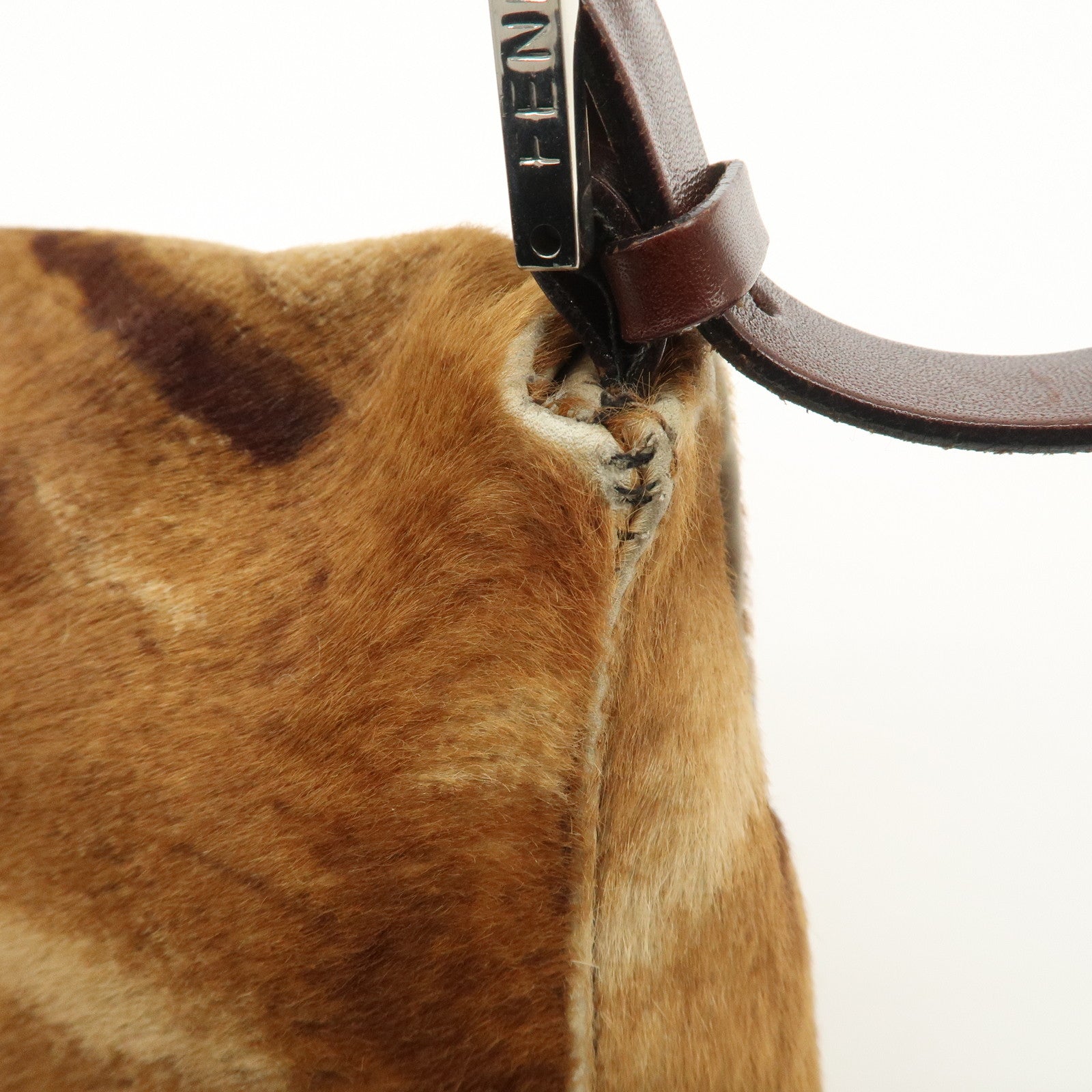 FENDI Mamma Baguette Unborn Carf Leather Shoulder Bag Brown 26323 Used