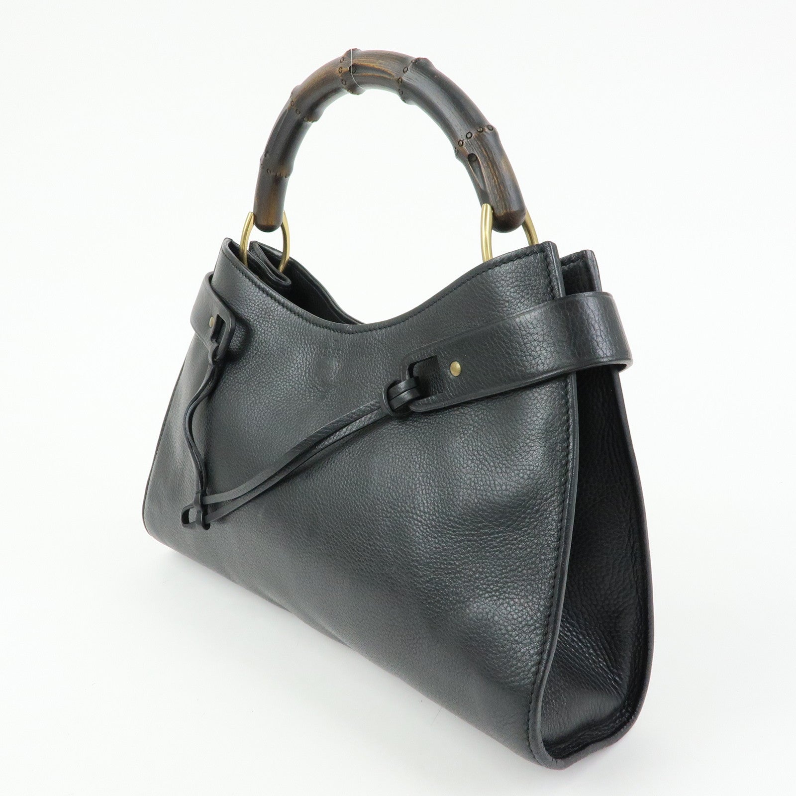 GUCCI Bamboo Leather Bamboo Hand Bag Black 109136