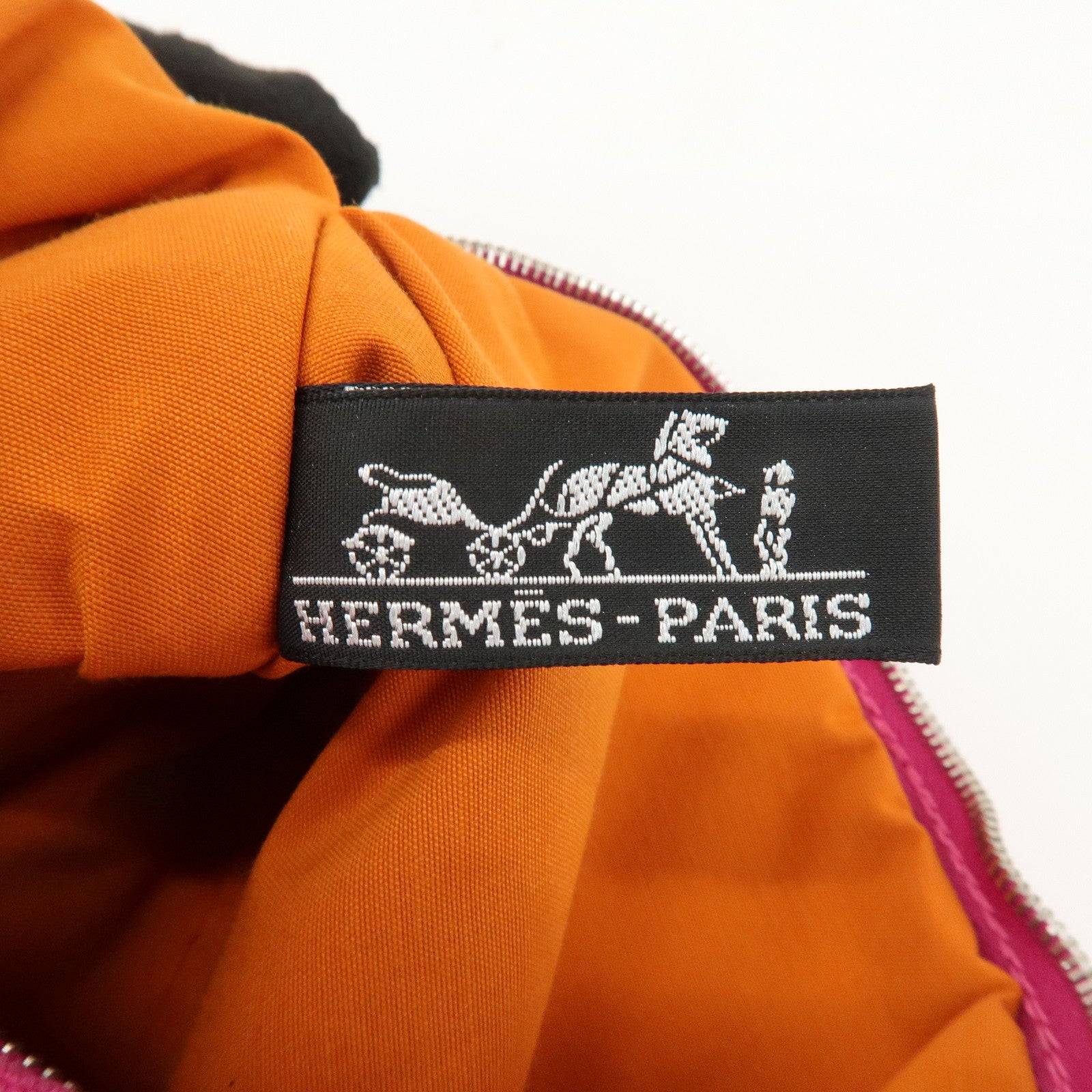 HERMES Logo Cotton Leather Bolide Pouch Mini Cosmetic Pouch Pink