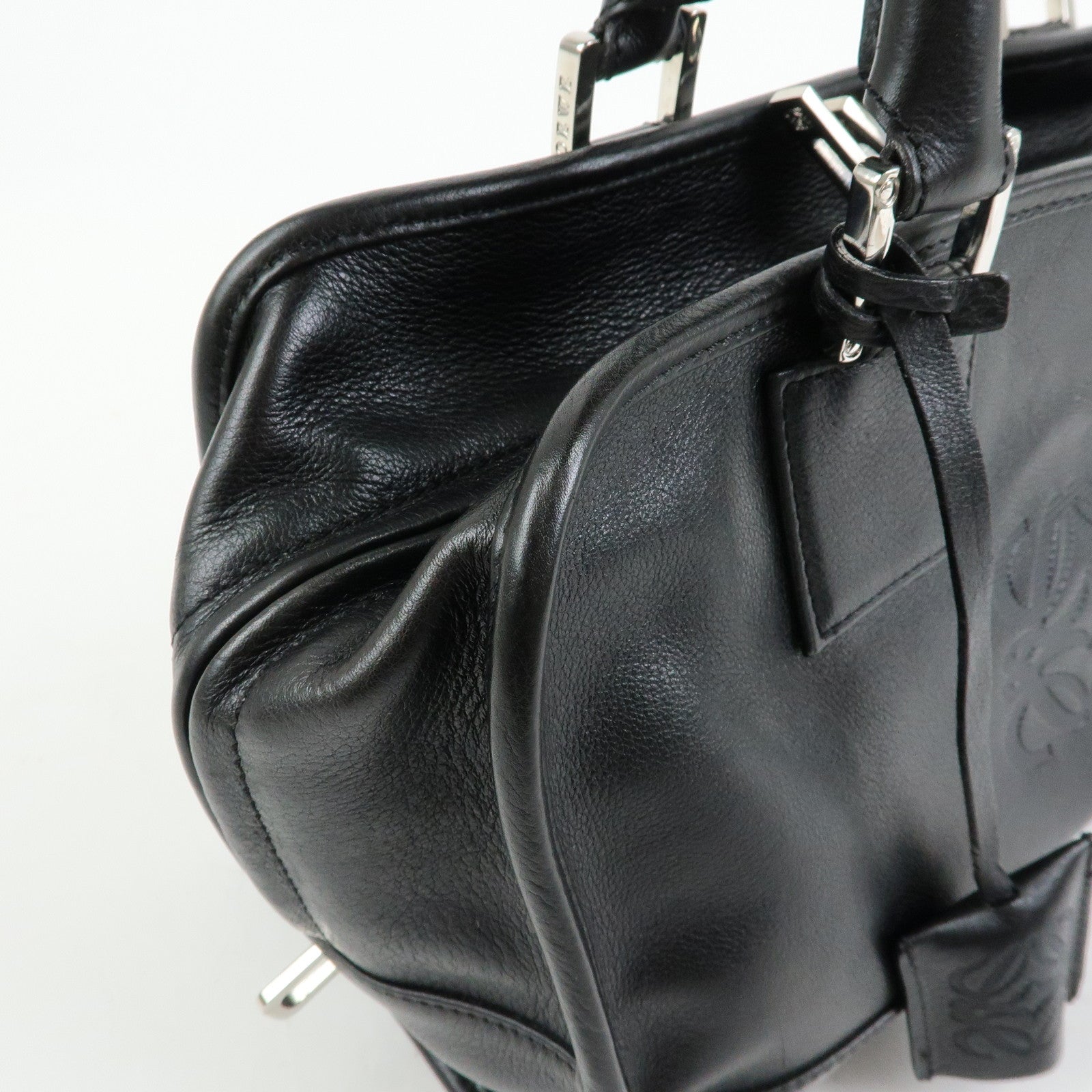 LOEWE Anagram Amazona 28 Leather Hand Bag Boston Bag Black