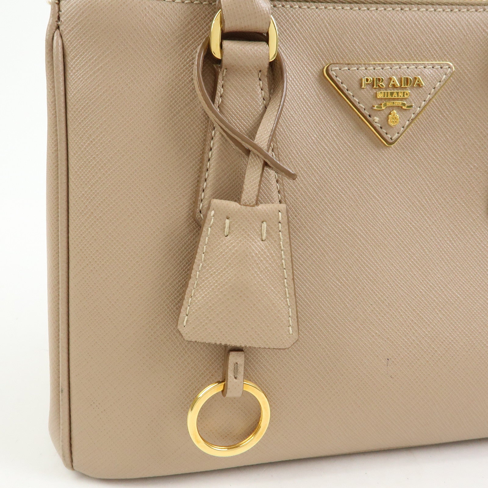 PRADA Triangle Logo Galleria Saffiano Leather 2Way Bag Beige 1BA896
