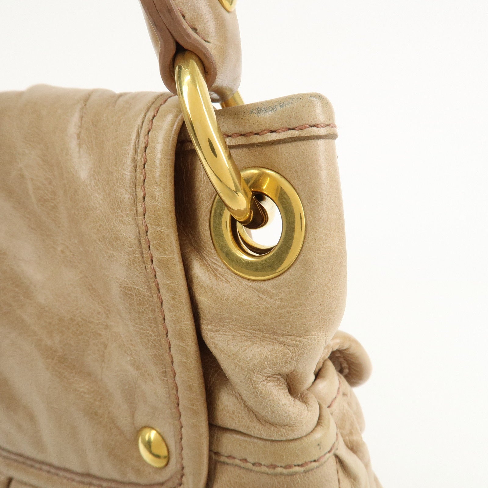 MIU MIU Matelasse Leather Hand Bag Light Brown RR1300