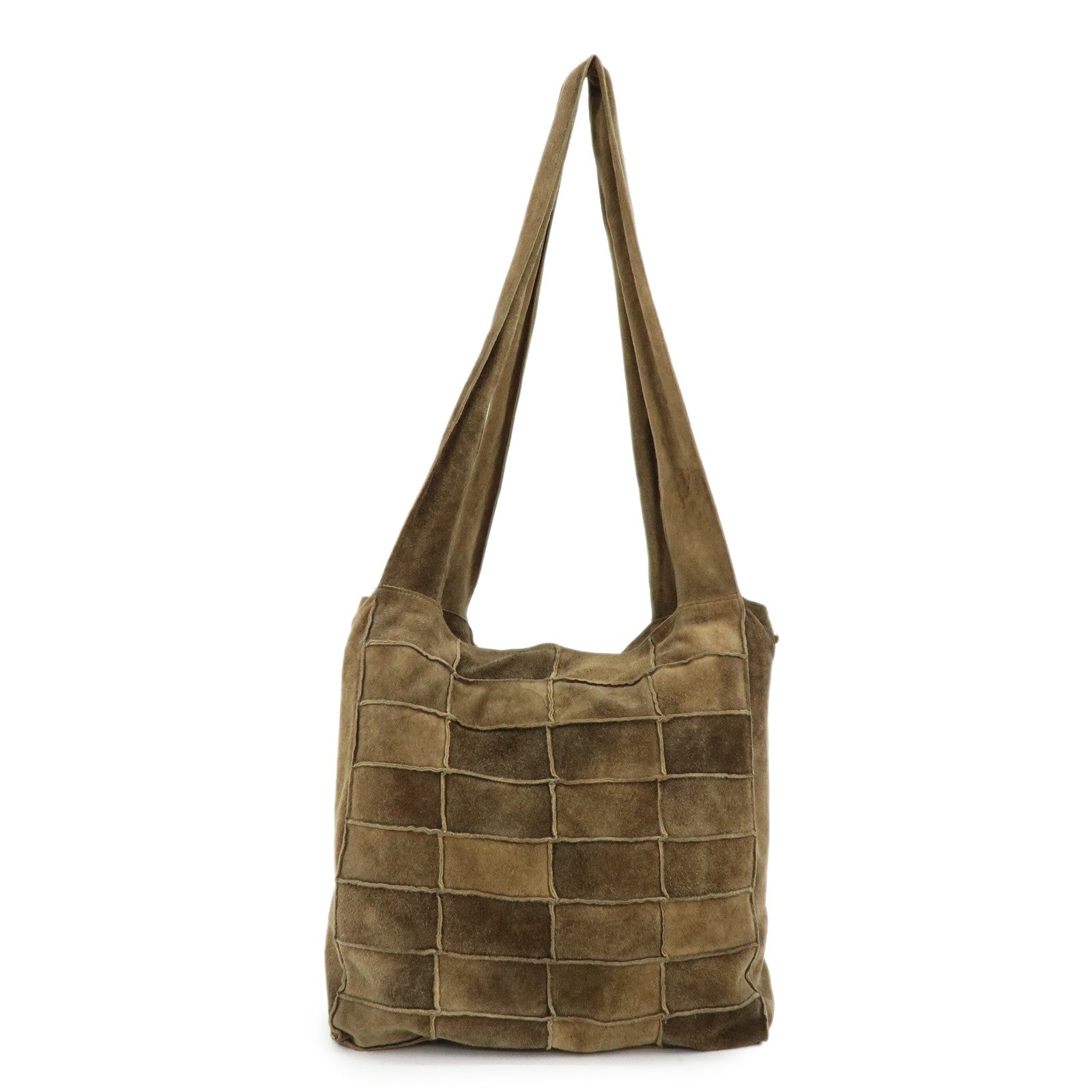 CHANEL Suede Patchwork Tote Bag Shoulder Bag Brown