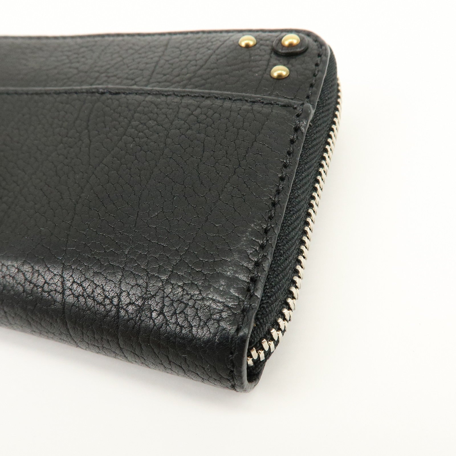 Chloe Aurora Studs Leather Zippy Long Wallet Black