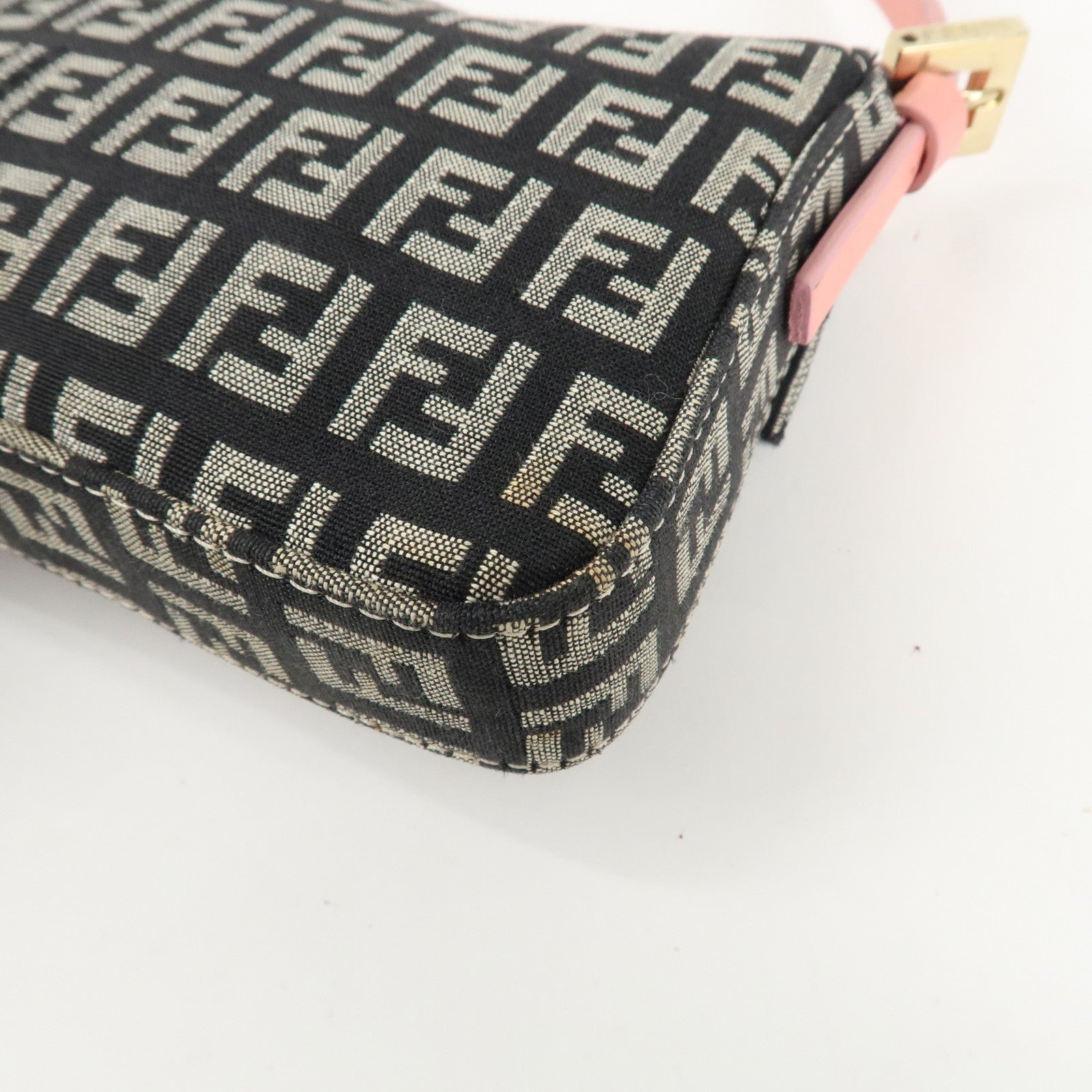 FENDI Small Mamma Baguette Zucchino Canvas Leather Hand Bag 8BK005 Used