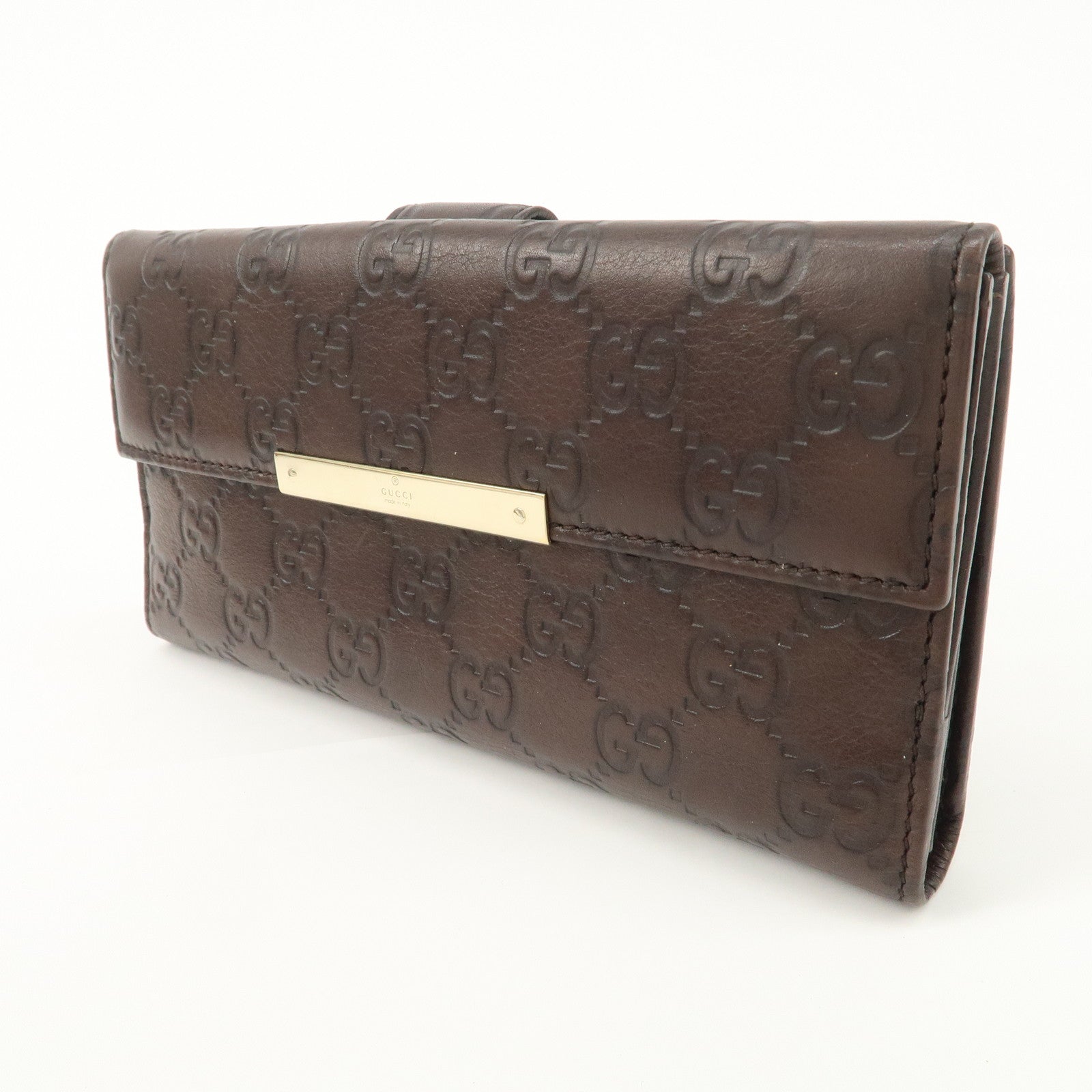 GUCCI Guccissima Leather W Hook Bi-Fold Long Wallet Brown 112715 Used