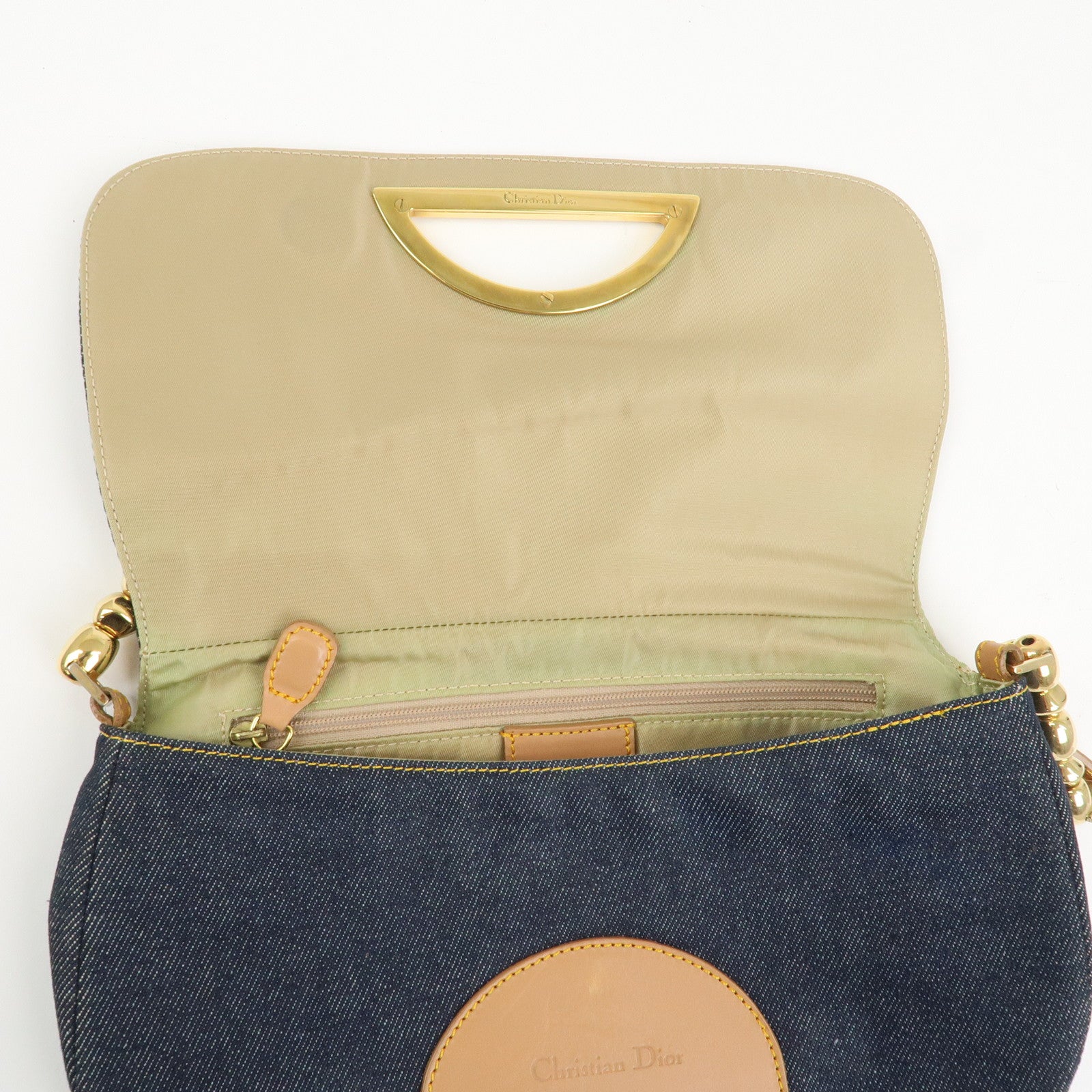 Christian Dior Malice Pearl Denim Leather Hand Bag Shoulder Bag