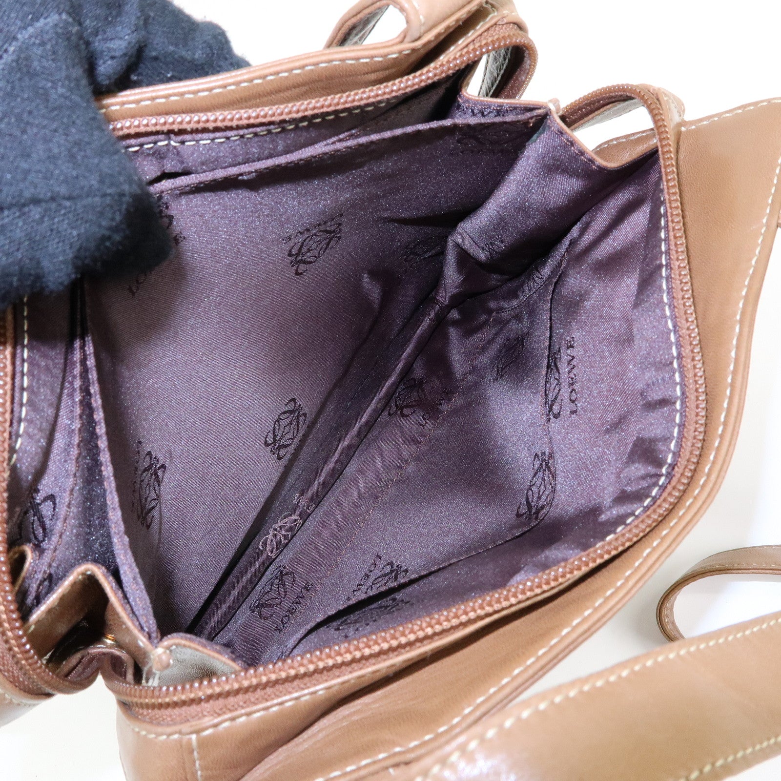 LOEWE Anagram Nappa Leather Shoulder Bag Hand Bag Brown