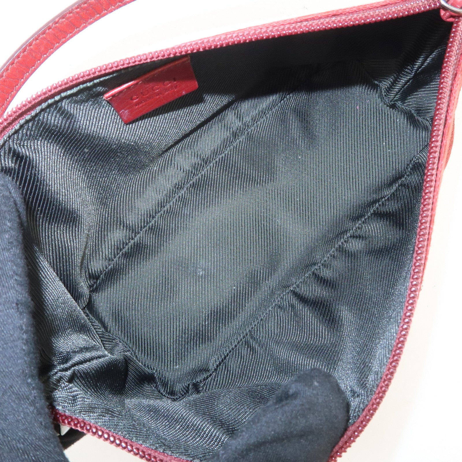 GUCCI Boat Bag GG Canvas Leather Accessory Poach Hand Bag Red 07198