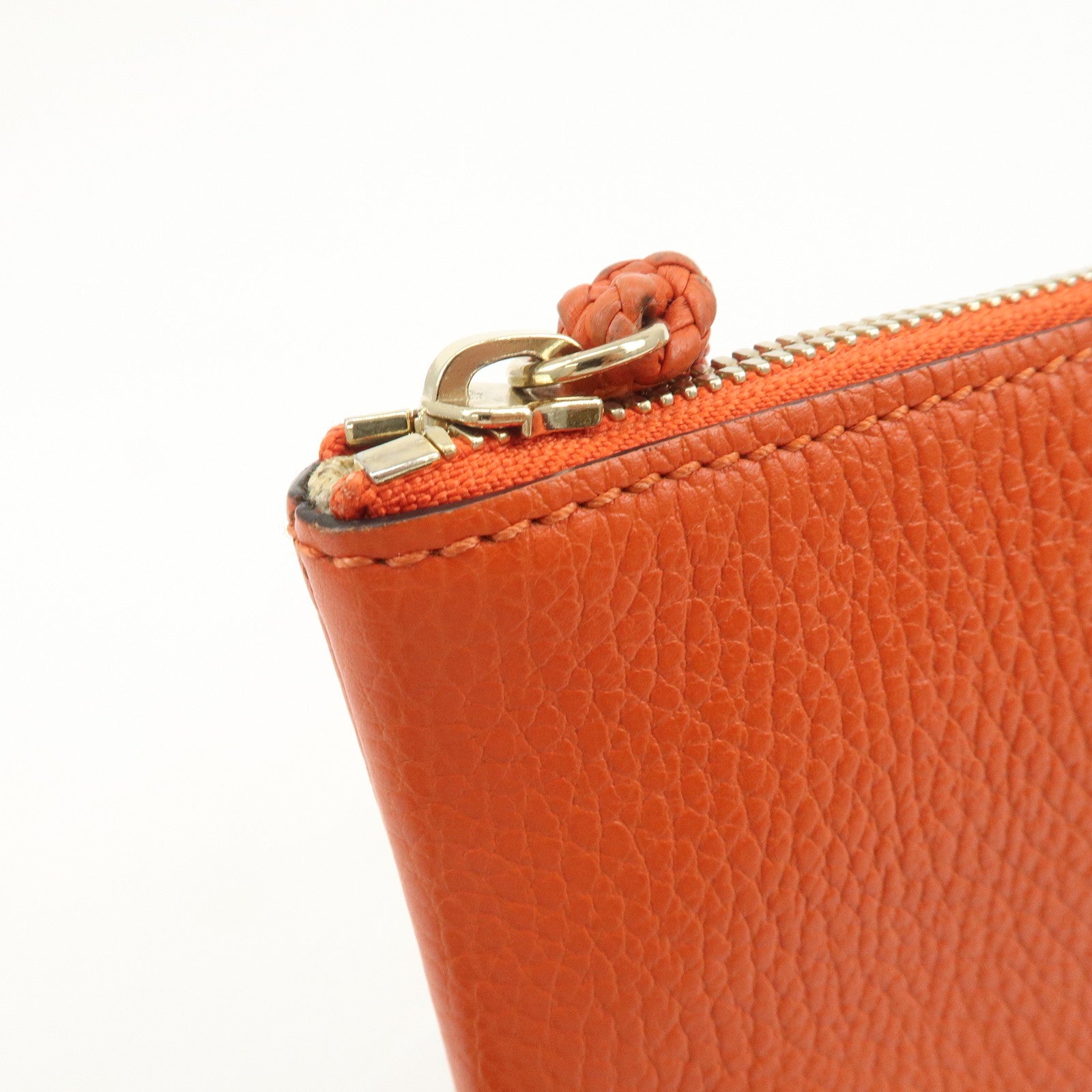 GUCCI Bamboo Logo Leather Clutch Bag Pouch Orange 449653