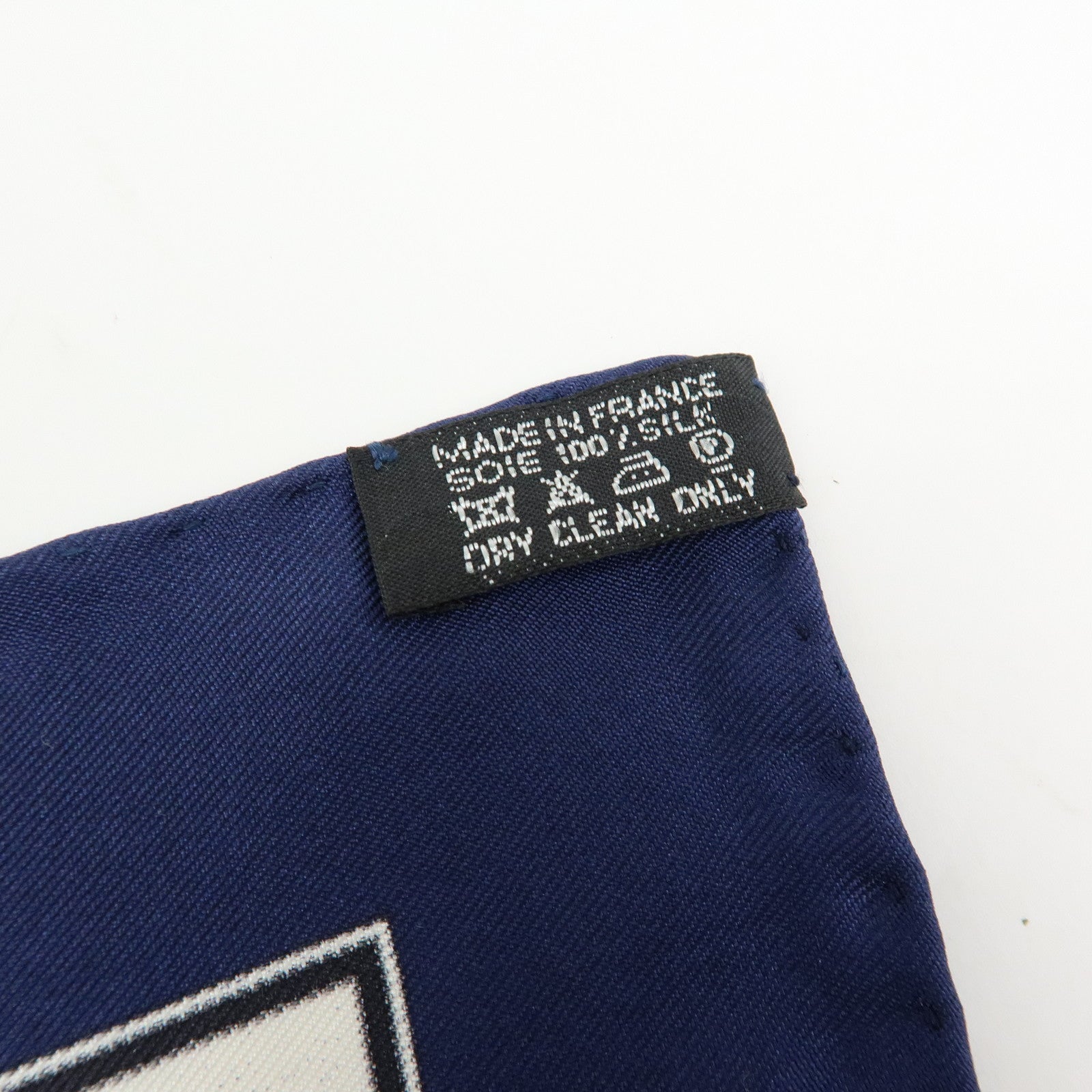 HERMES Carre 42 Silk 100% Ex-Libris Fringe Scarf Black Navy