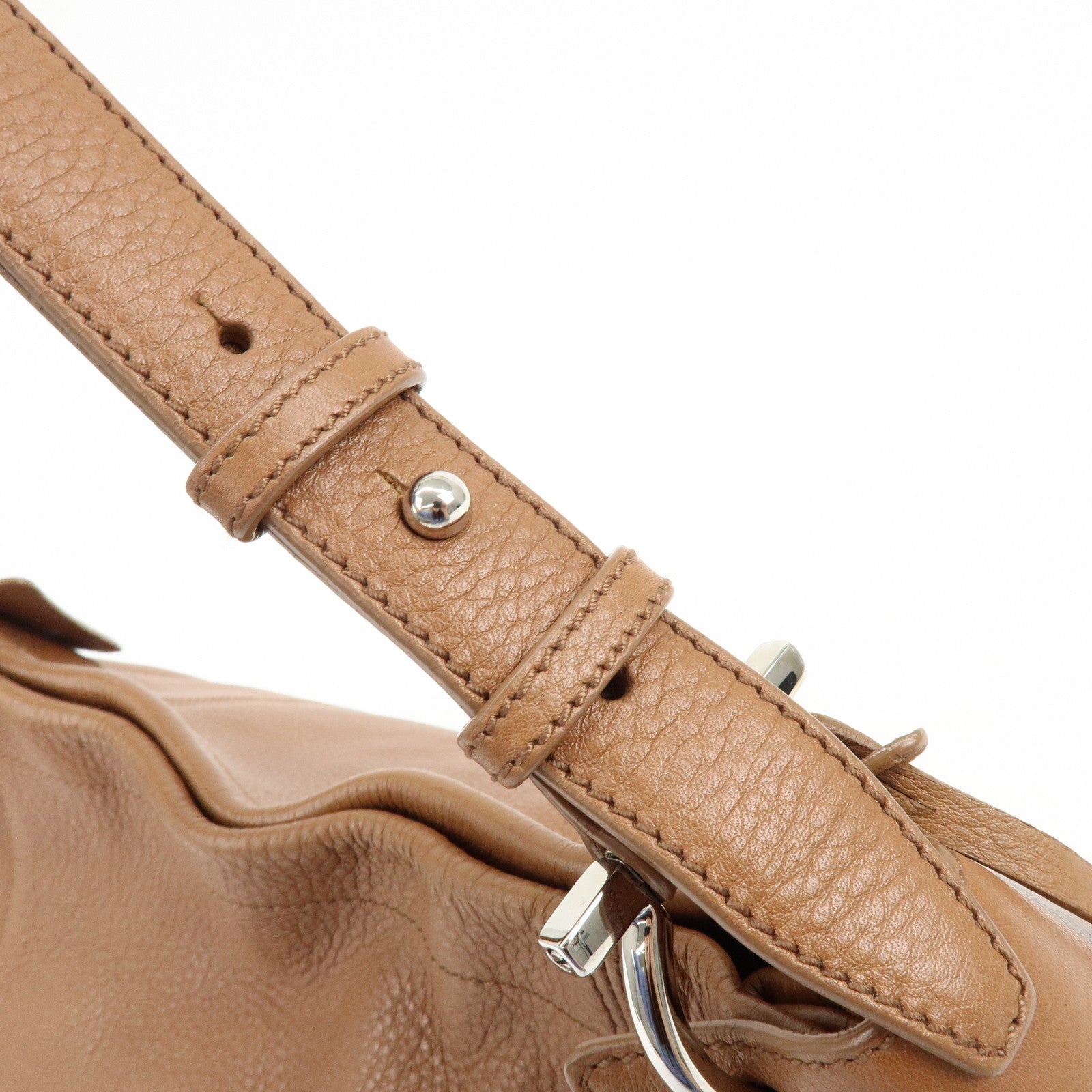 Ferragamo Gancini Leather Shoulder Bag Hand Bag Charm Brown