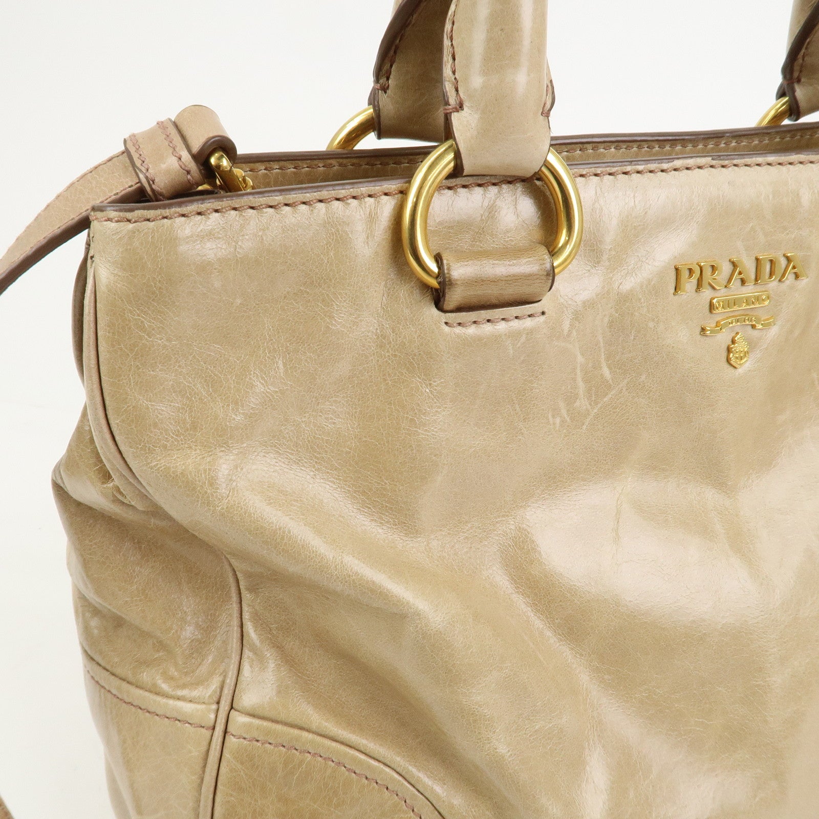 PRADA Logo Leather 2Way Bag Hand Bag Shoulder Bag Beige BN2323