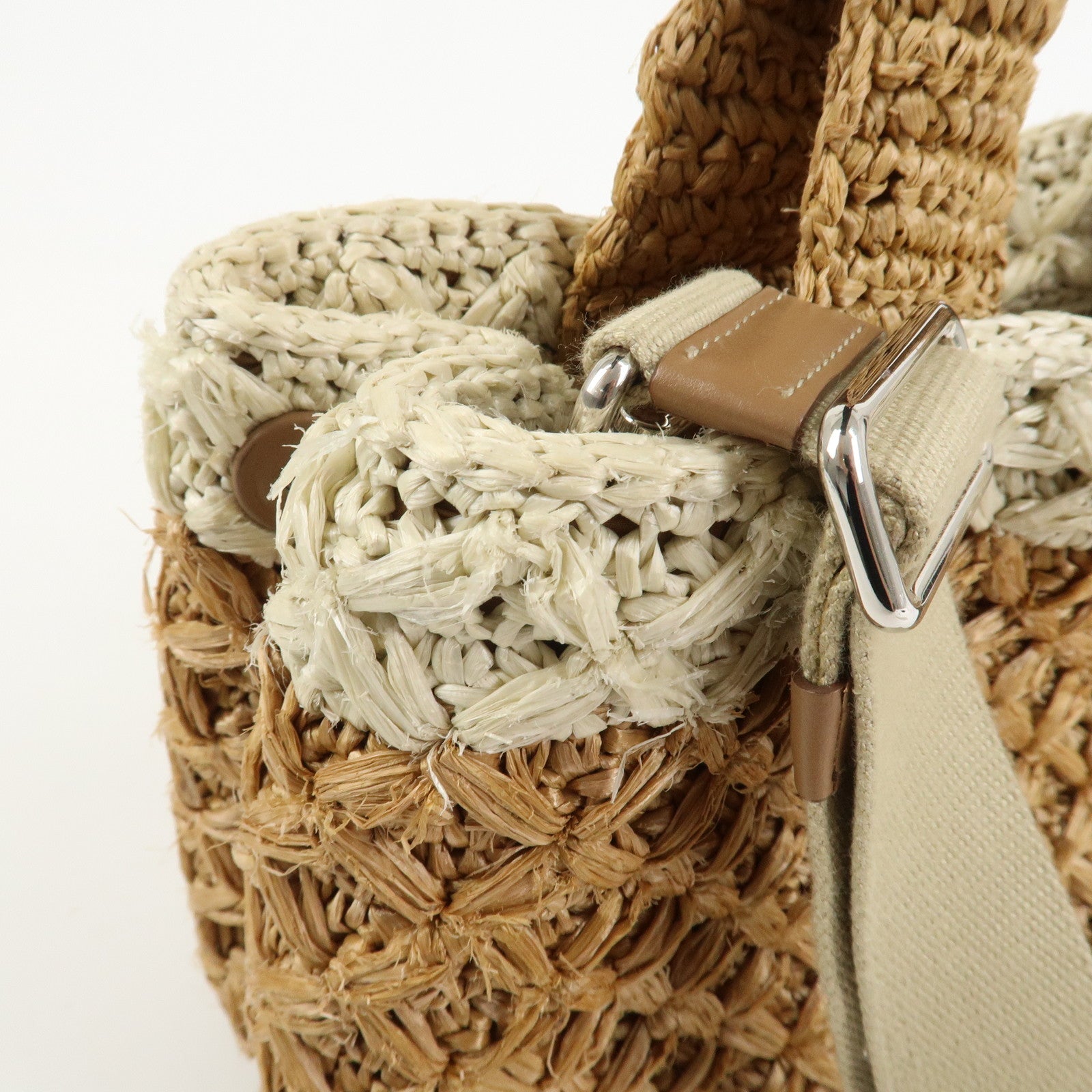 PRADA Canapa Raffia 2 Way Bag Hand Shoulder Bag Brown Ivory BN2889