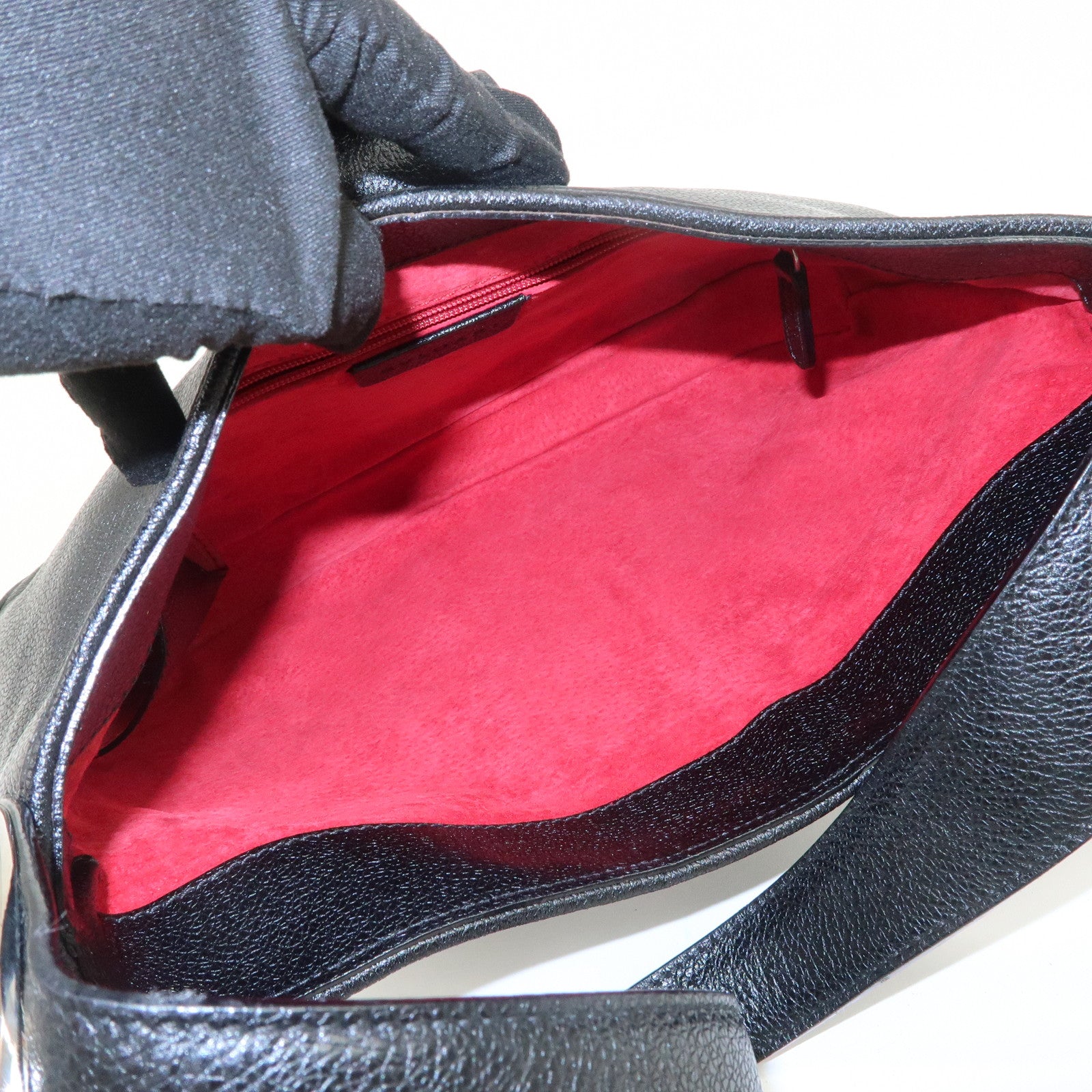 BVLGARI Logo Leather Shoulder Bag Hand Bag Black