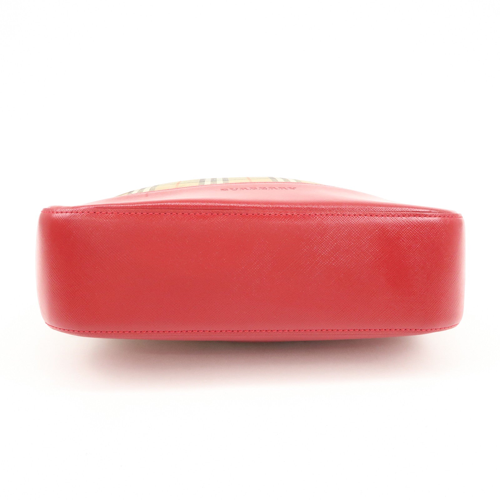 BURBERRY Leather Canvas Tote Bag Hand Bag Nova Plaid Red Beige Used