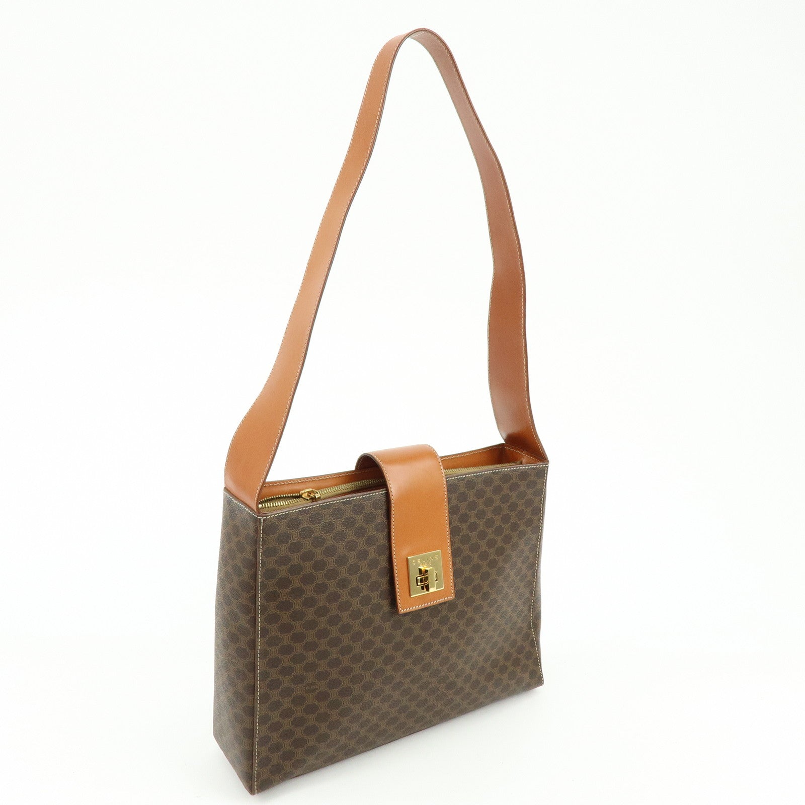 CELINE Macadam PVC Leather Shoulder Bag Brown