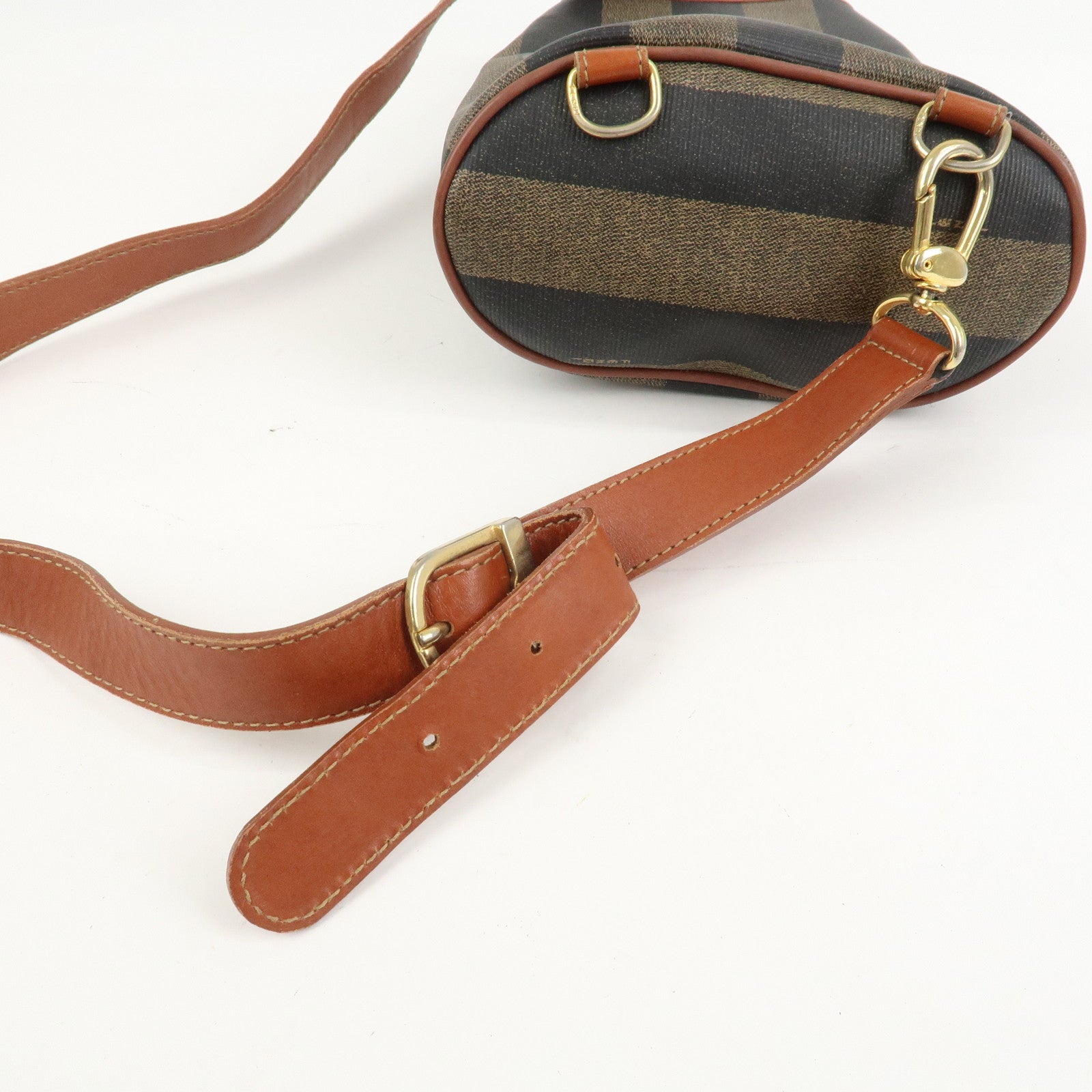 FENDI Pequin PVC Leather Shoulder Bag Crossbody Bag Brown 14965