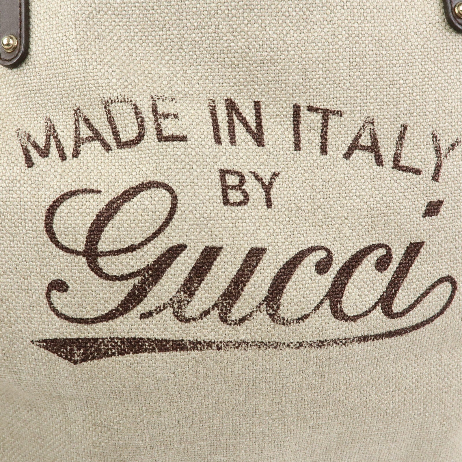 GUCCI GUCCI Craft Canvas Leather Tote Bag Beige Brown 247207