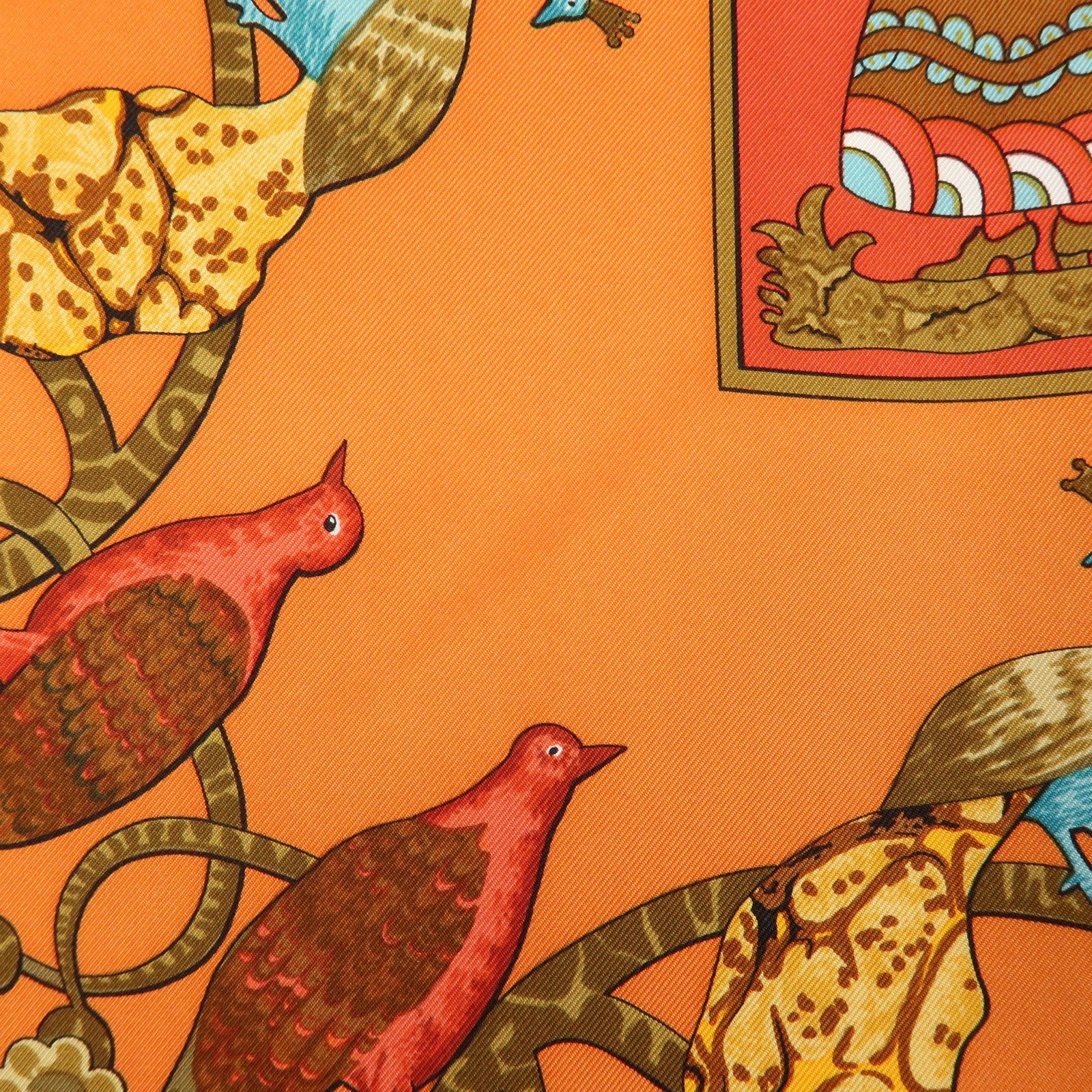 HERMES Carre 90 Silk 100% Scarf EARLY AMERICA Orange Brown