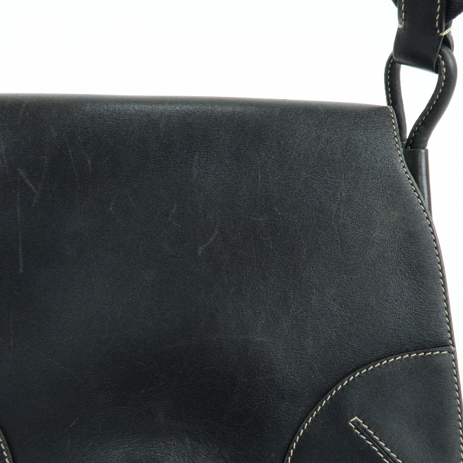 PRADA Leather Shoulder Bag Hand Bag Black
