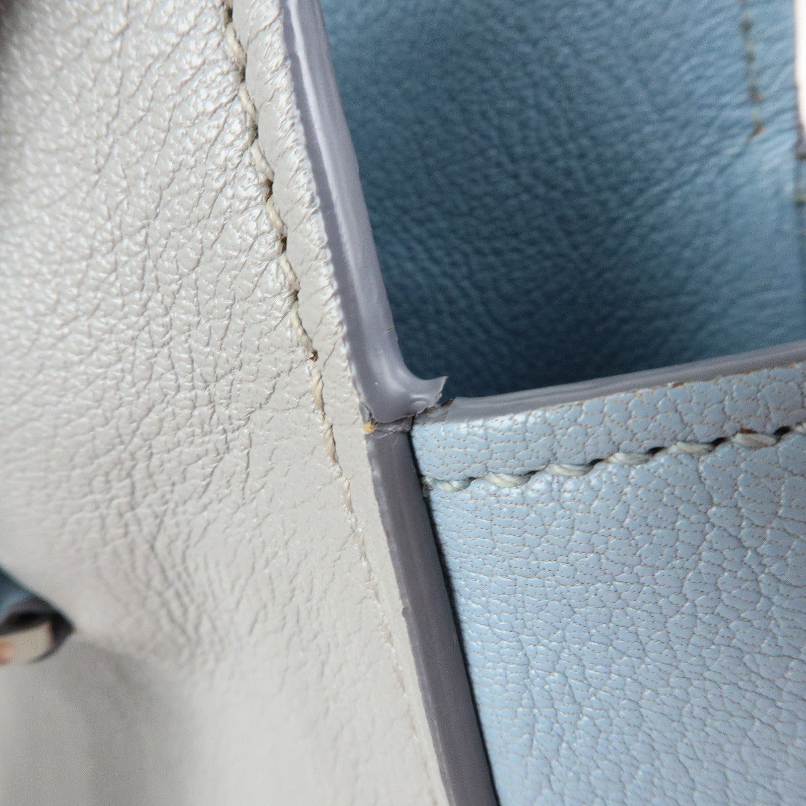 MIU MIU Madras Leather 2Way Bag Hand Bag Gray Light Blue 5BB006