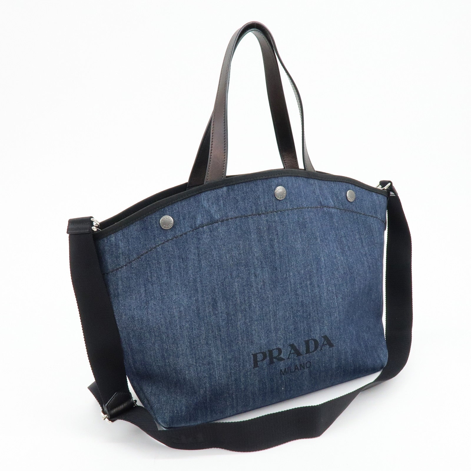 PRADA Logo Denim 2Way Bag Hand Bag Shoulder Bag Navy 1BG244