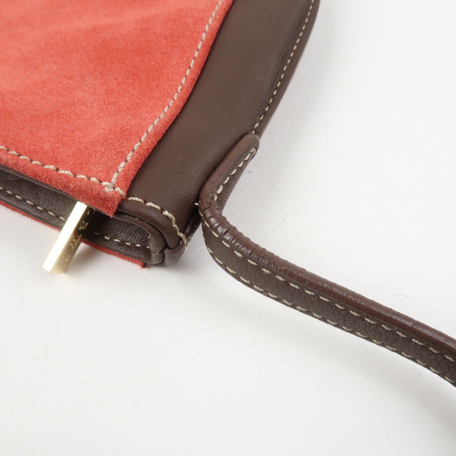 LOEWE Anagram Logo Suede Leather Accessory Pouch Hand Bag Brown Red