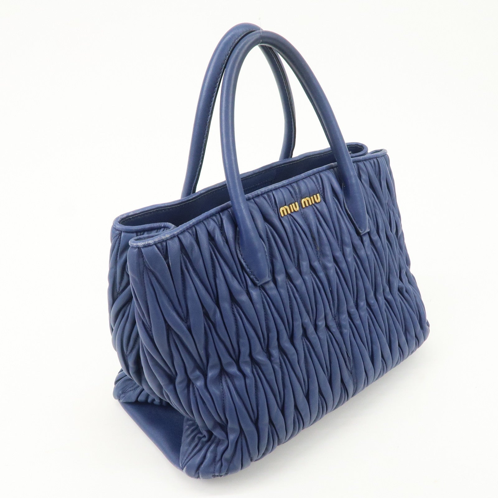 MIU MIU Matelasse Nappa Leather 2Way Bag Hand Bag Blue RN1047