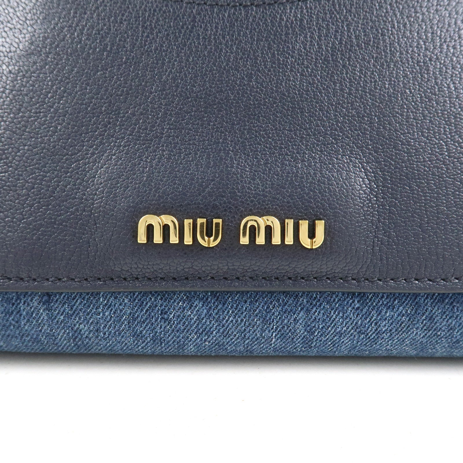 MIU MIU Madras Denim Leather 2Way Hand Bag Shoulder Bag 5BA130