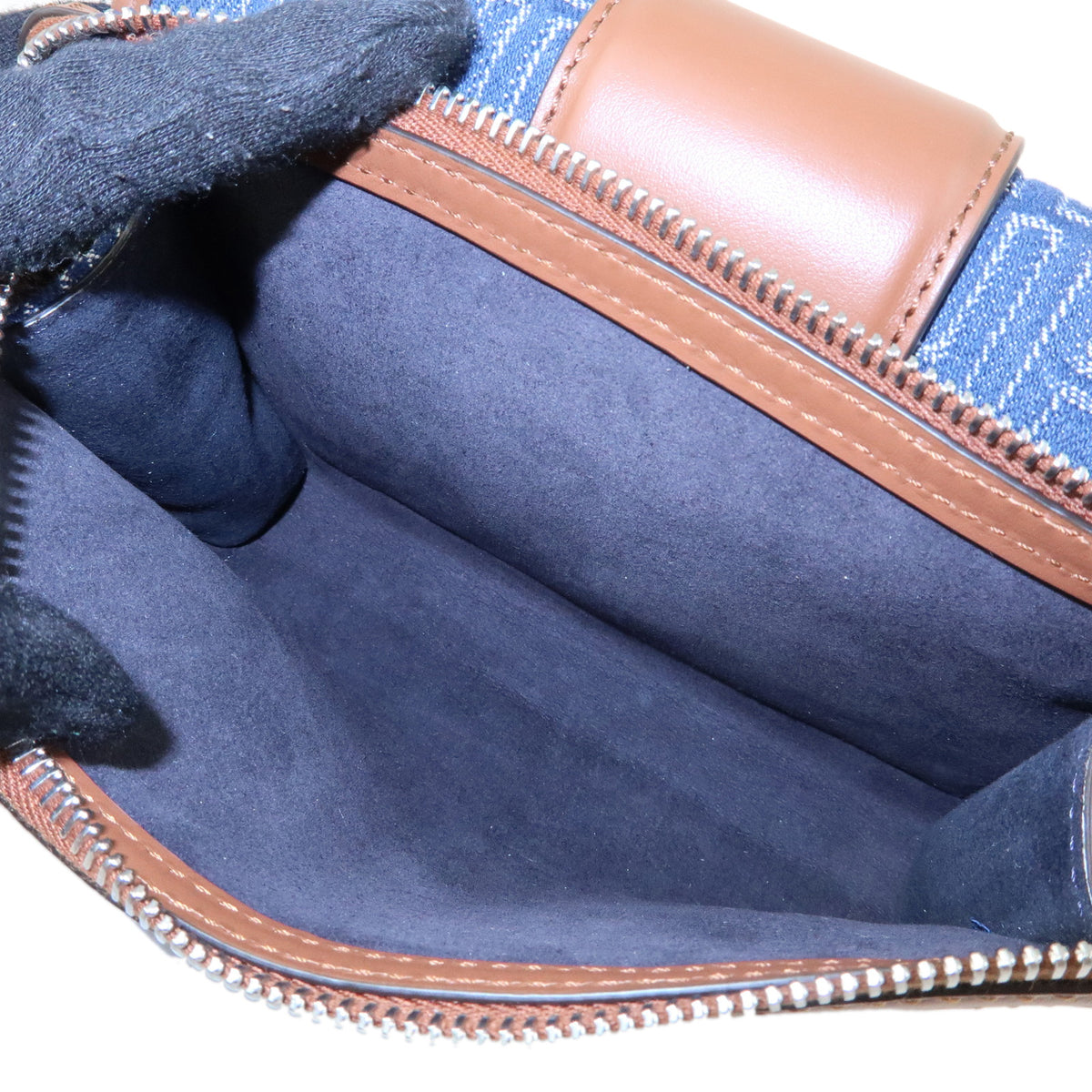 FENDI Zucca Canvas Leather Shoulder Bag Double Bucket Blue 7VA649