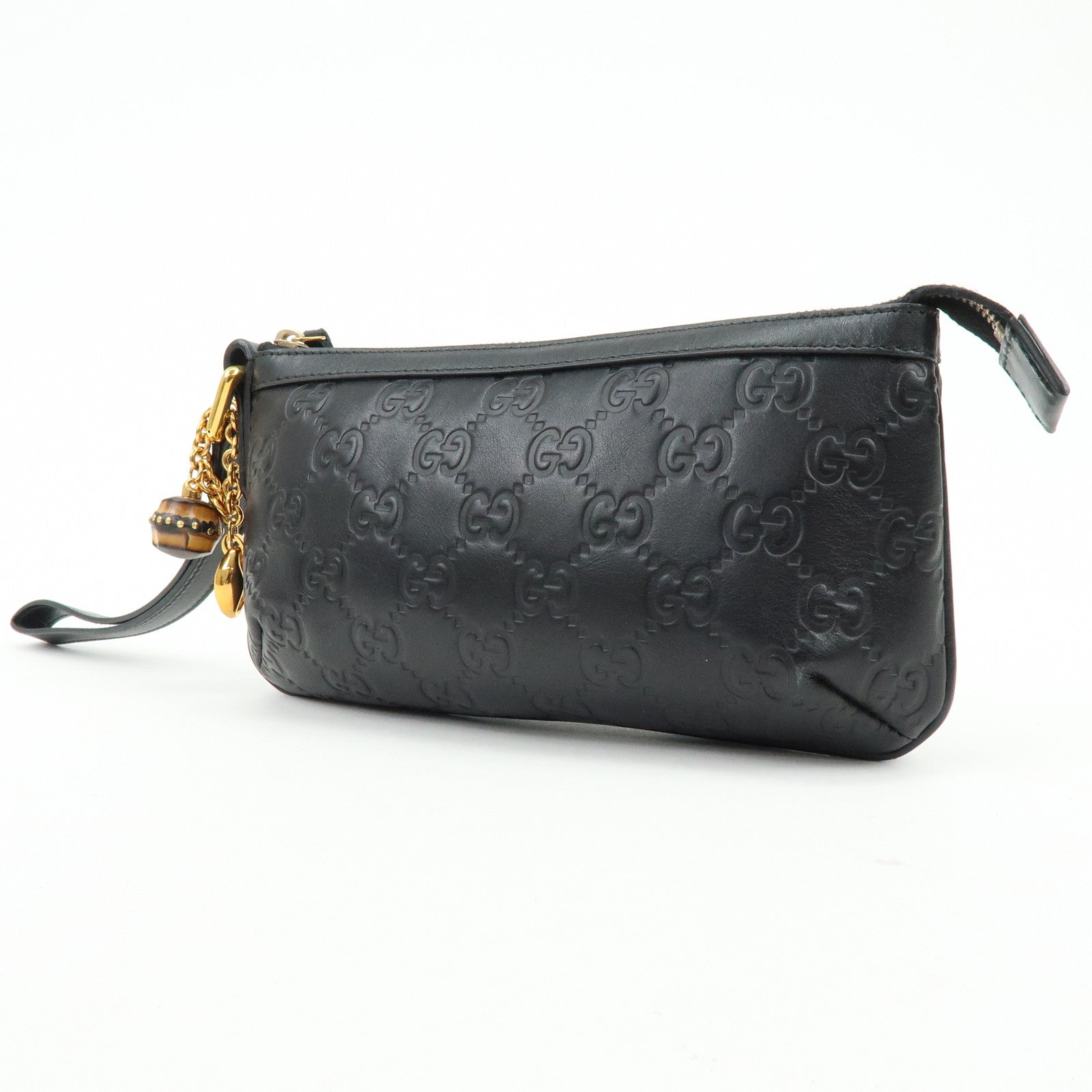 GUCCI Bamboo Guccissima Leather Clutch Bag Pouch Black 159913
