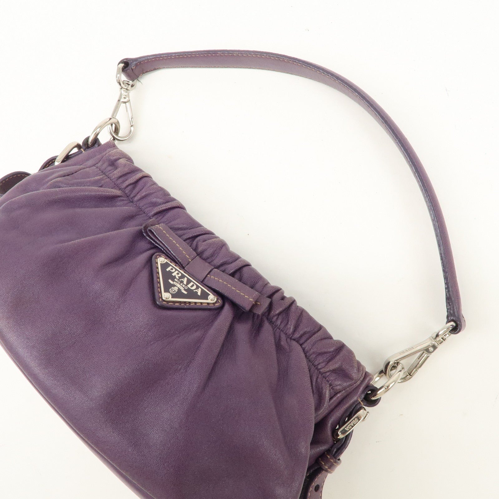 PRADA Ribbon Leather Shoulder Bag Hand Bag Purple Used