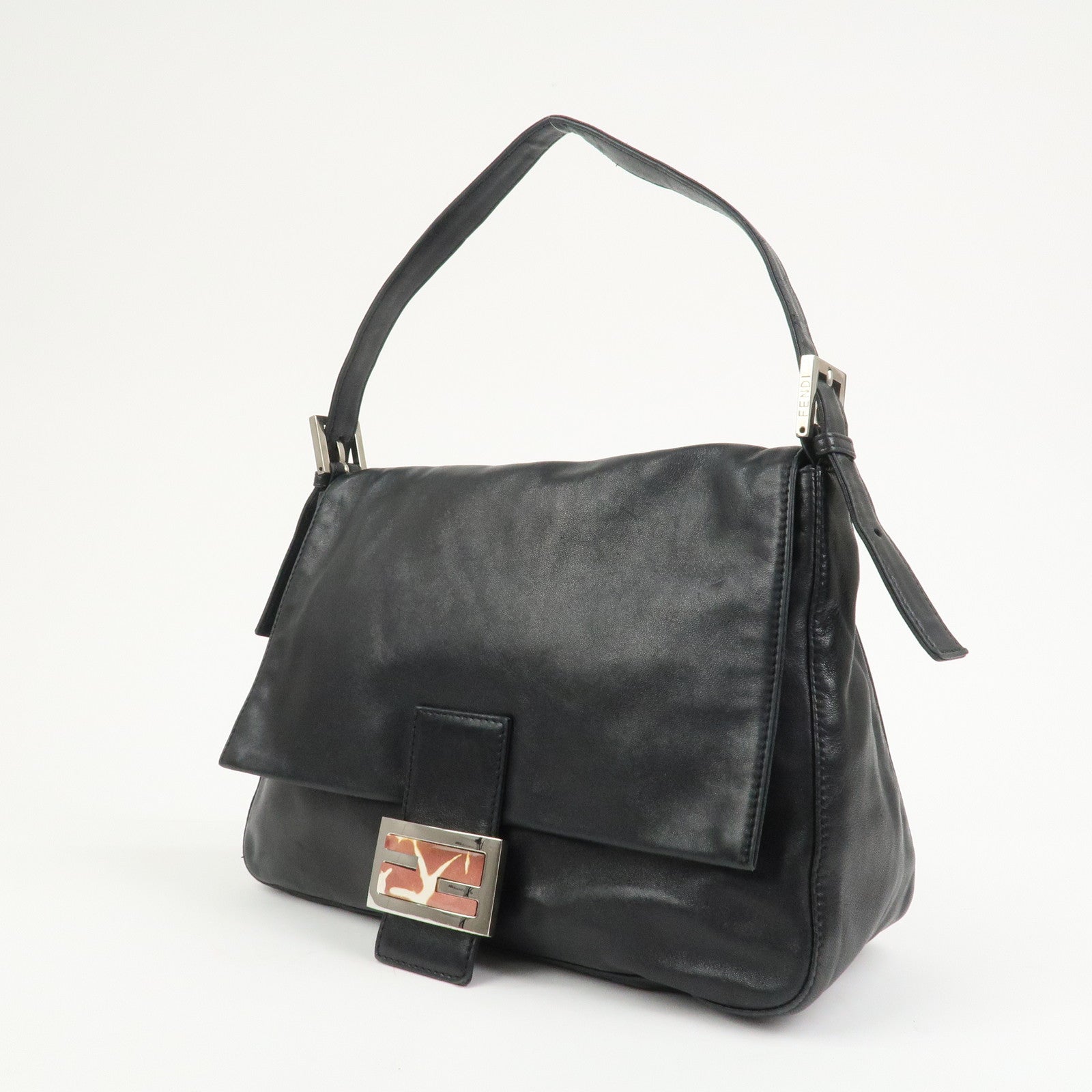 FENDI Mamma Baguette Leather Shoulder Bag Hand Bag Black 26325
