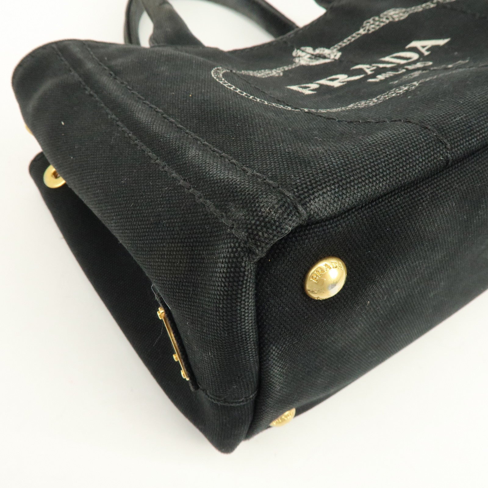 PRADA Triangle Logo Canapa Mini Canvas 2Way Hand Bag Black 1BG439