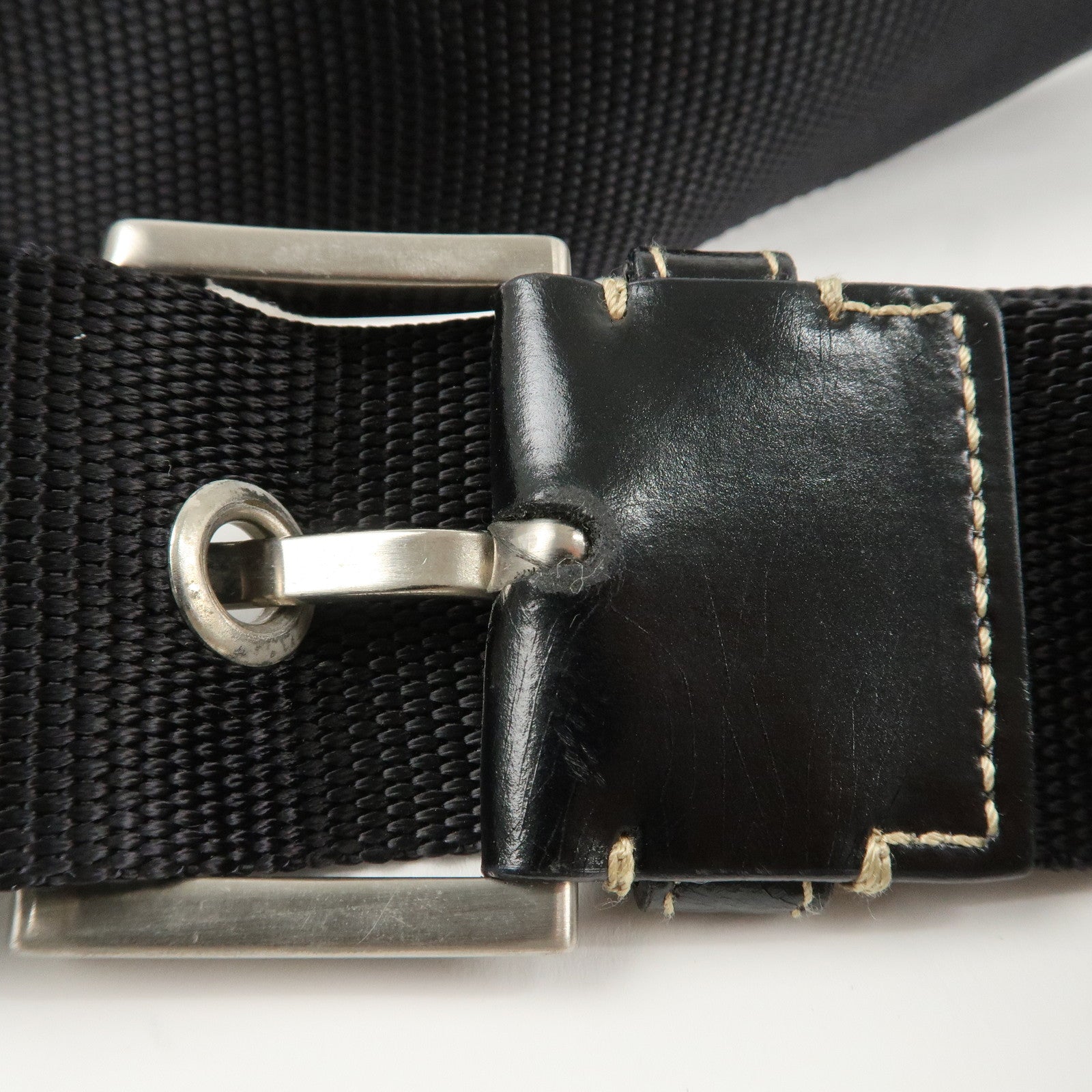 PRADA Triangle Logo Leather Nylon Shoulder Bag Crossbody Bag Black Used