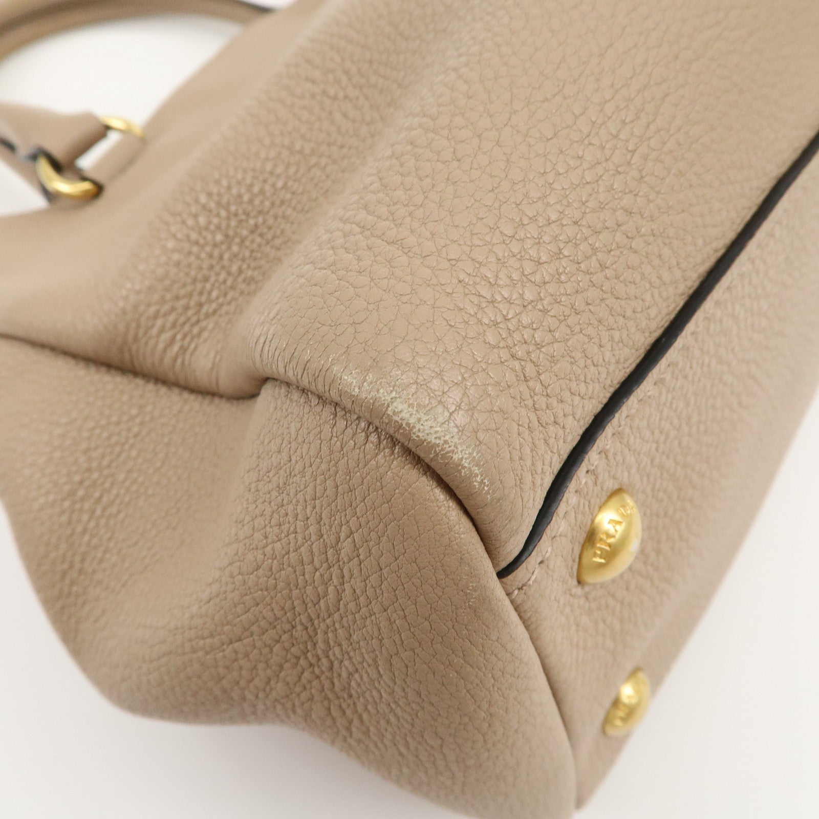 PRADA Logo Leather 2Way Shoulder Bag Hand Bag Pink Beige 1BG044