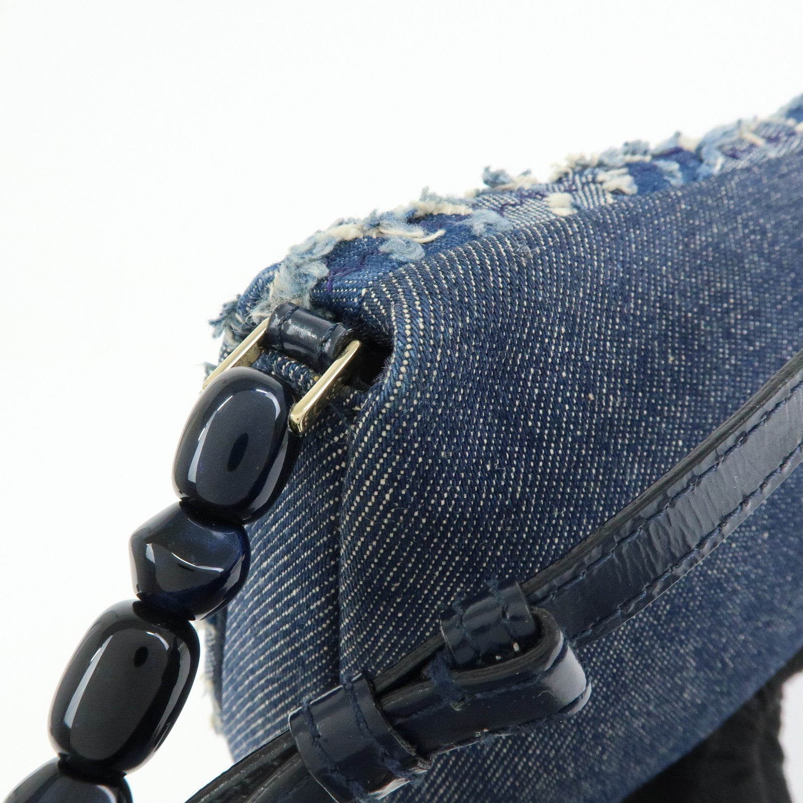 Christian Dior Maris Pearl Denim Patent Leather Shoulder Hand Bag