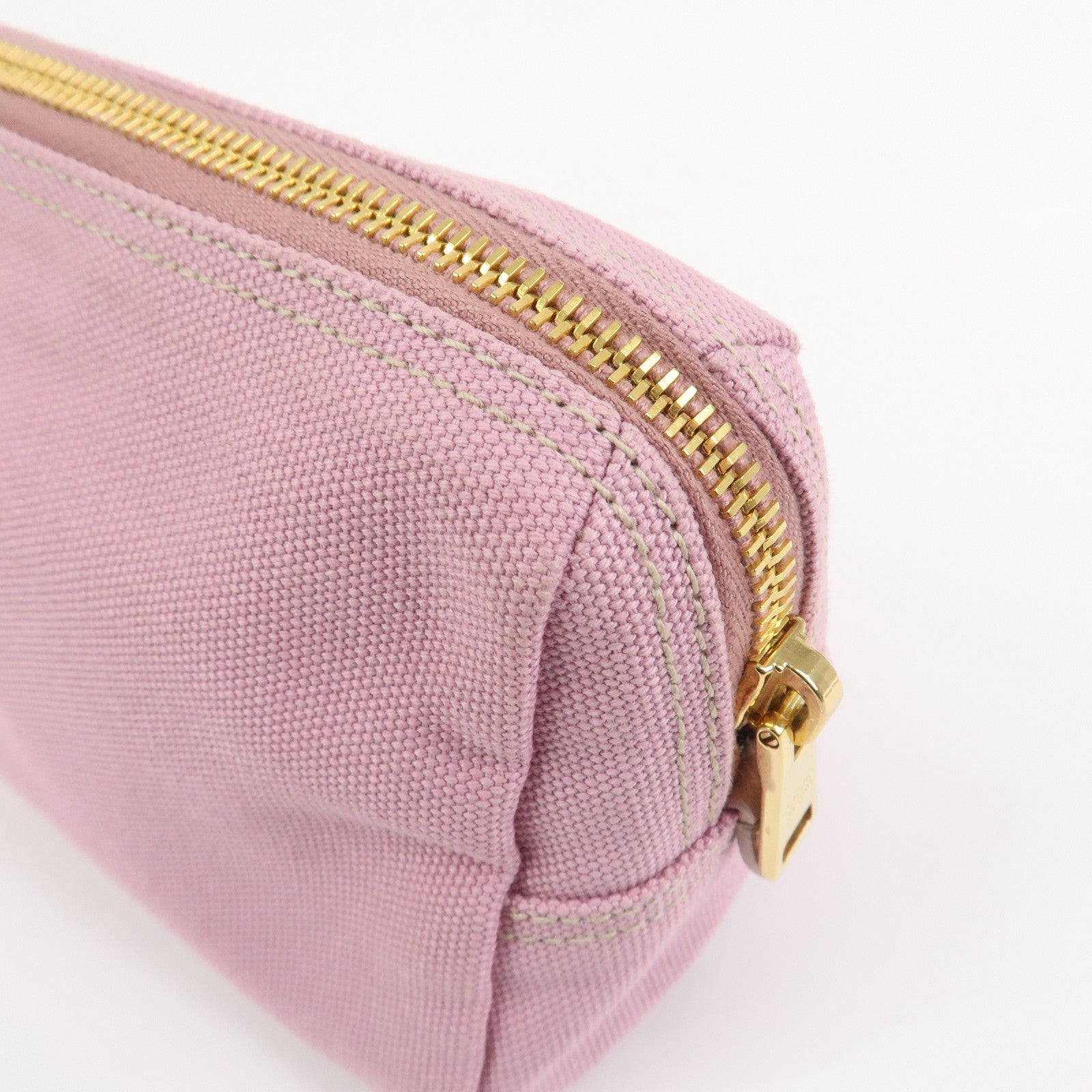 PRADA Logo Canapa Canvas Cosmetic Pouch Makeup Bag Pink 1NA693