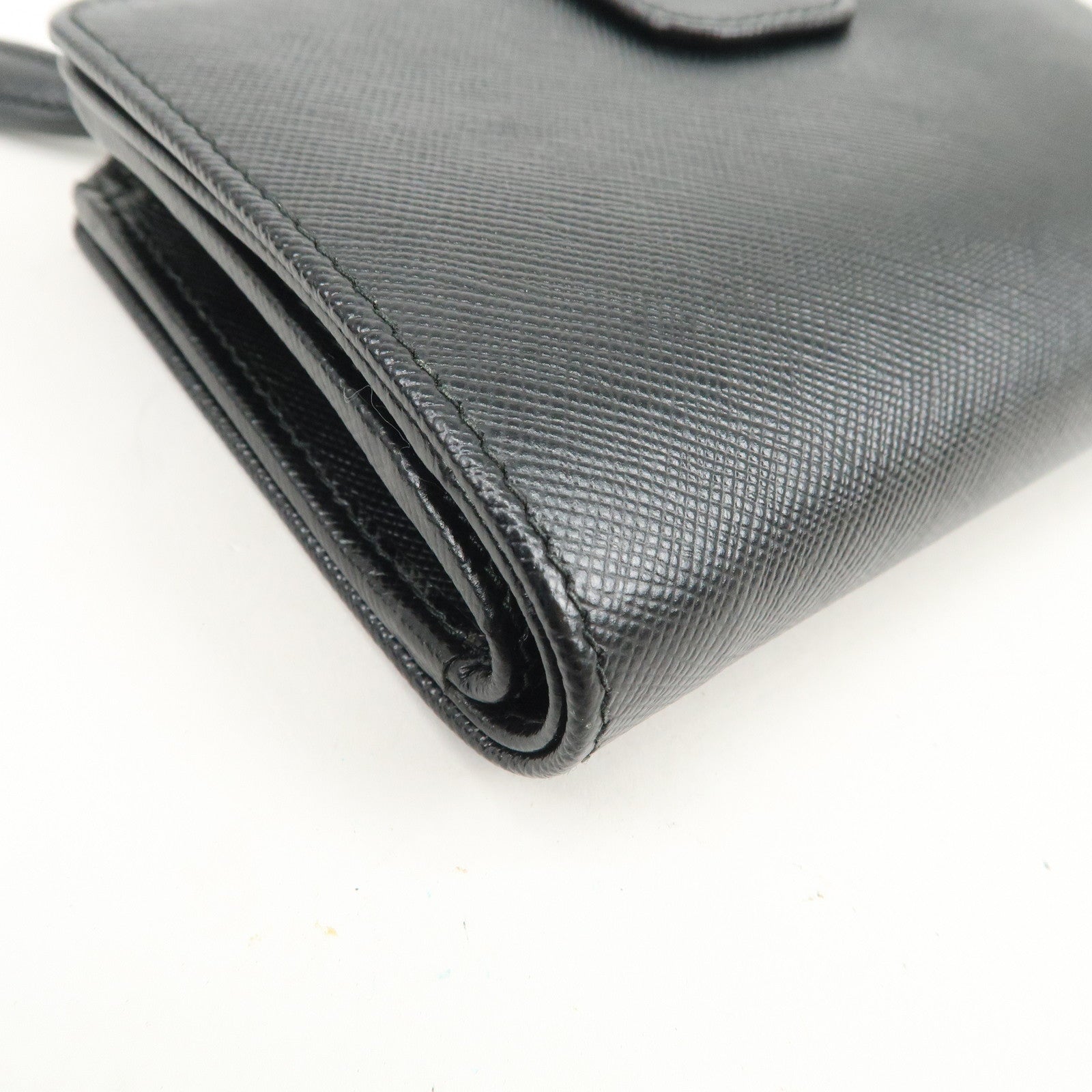 PRADA Logo Saffiano Leather Bi-fold Compact Wallet Black 1M1225