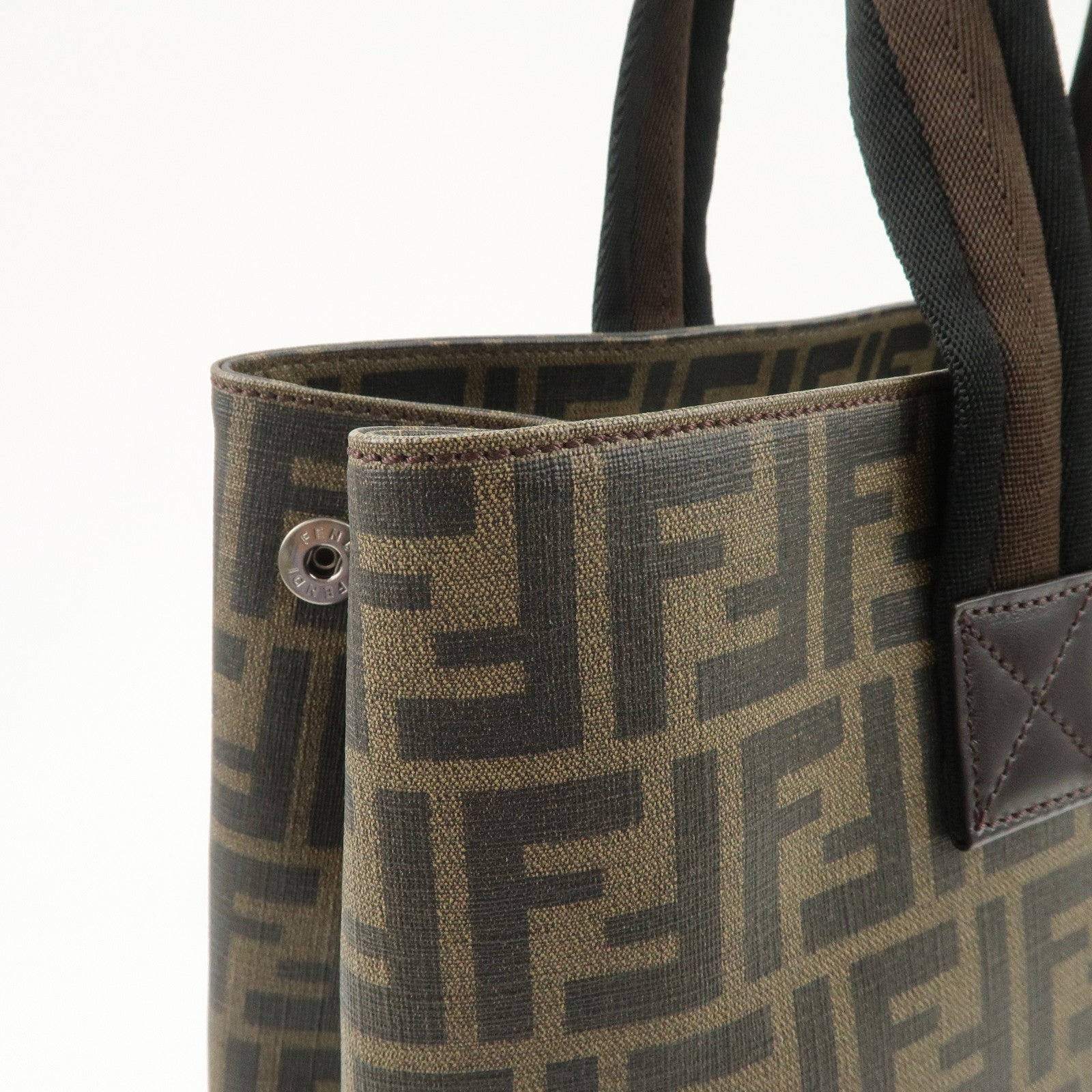 FENDI Zucca PVC Canvas Tote Bag Shoulder Bag Black Brown 7VA271