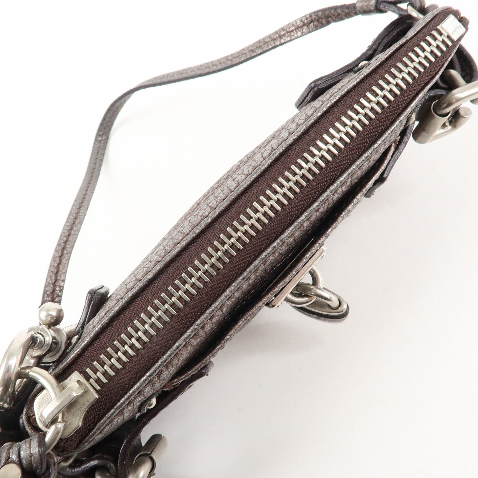 Chloe Paddington Leather Mini Bag Pouch Metallic Silver Used