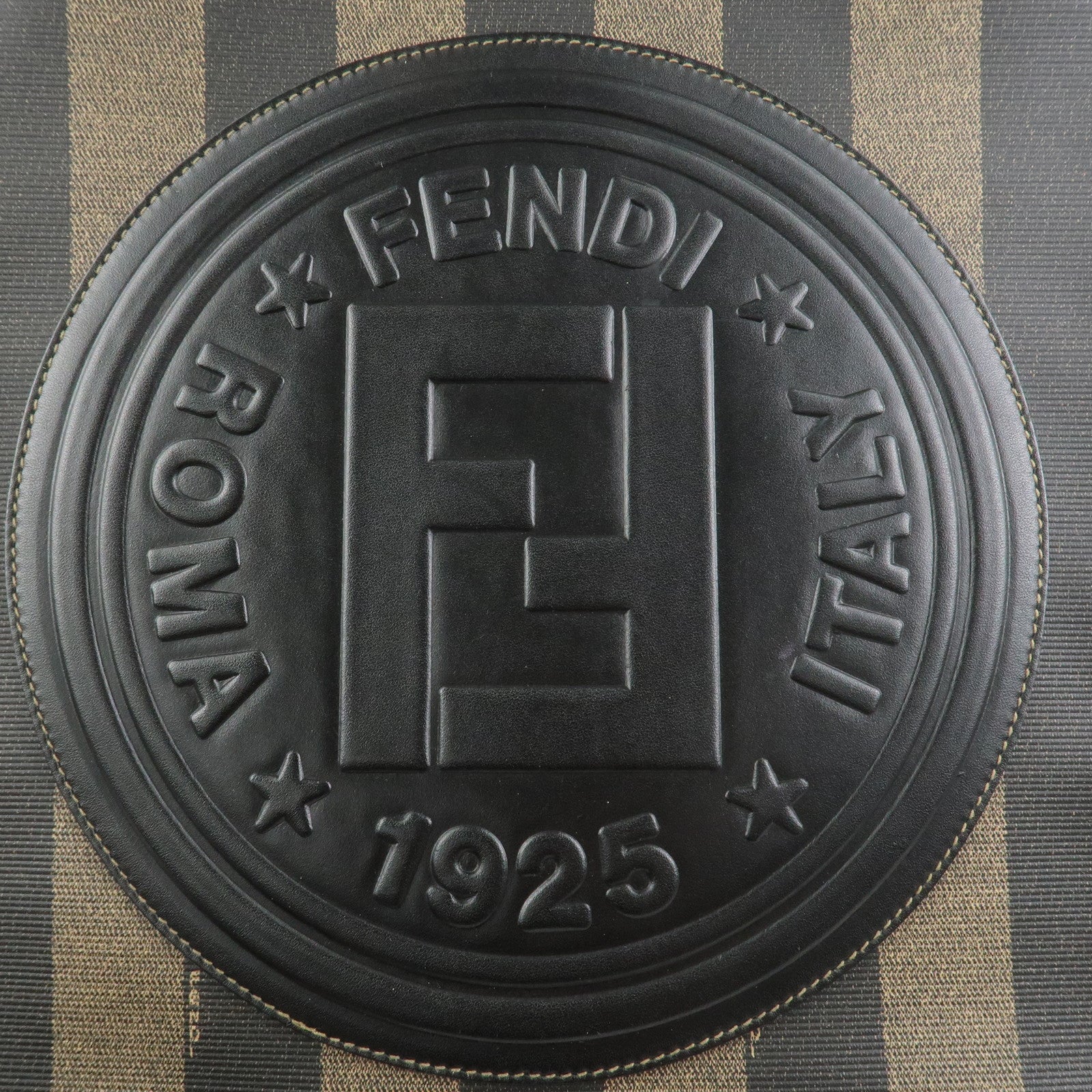 FENDI Pequin PVC Coating Canvas Leather Tote Bag Brown Black 259980