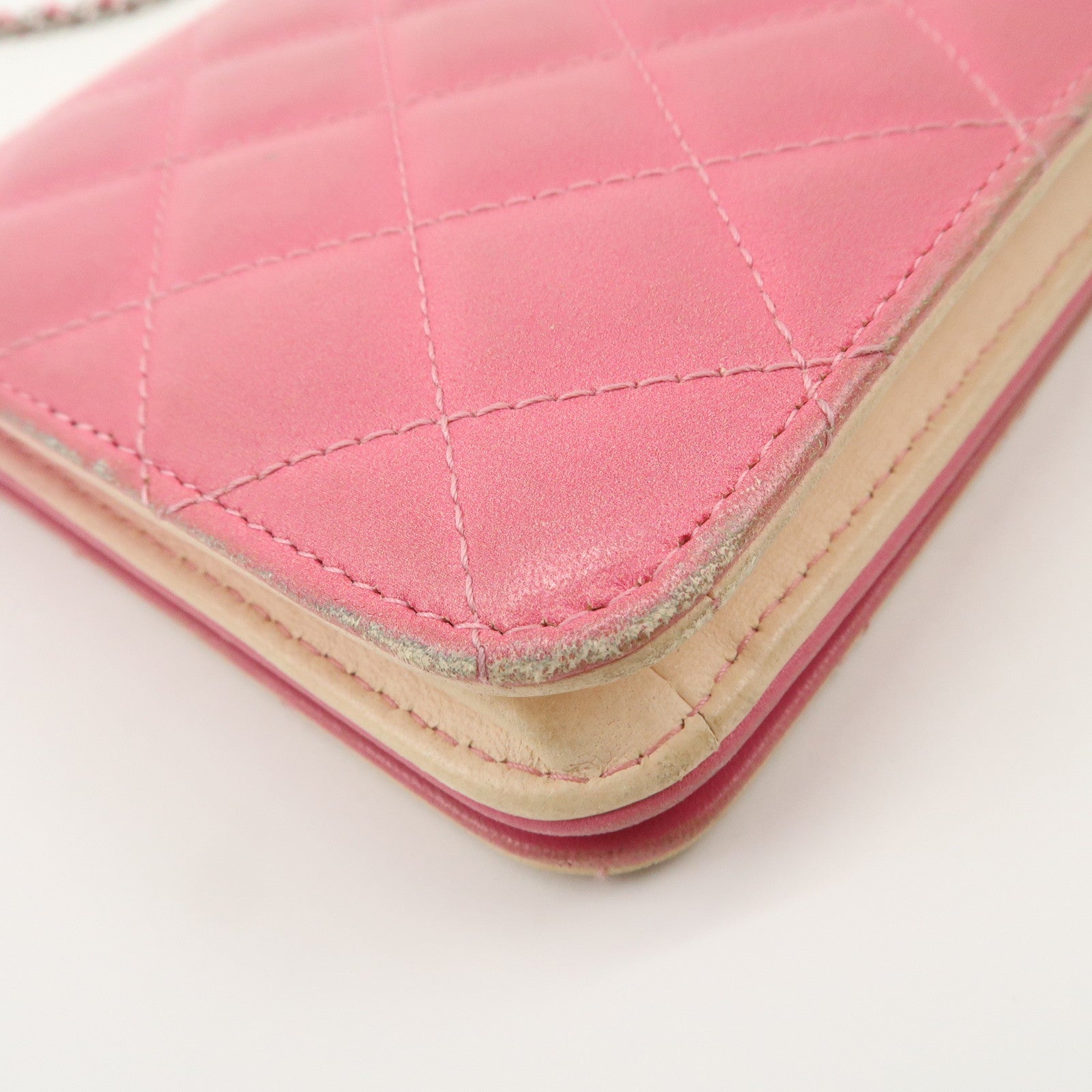 CHANEL Matelasse Leather COCO Mark Chain Shoulder Bag Pink Used