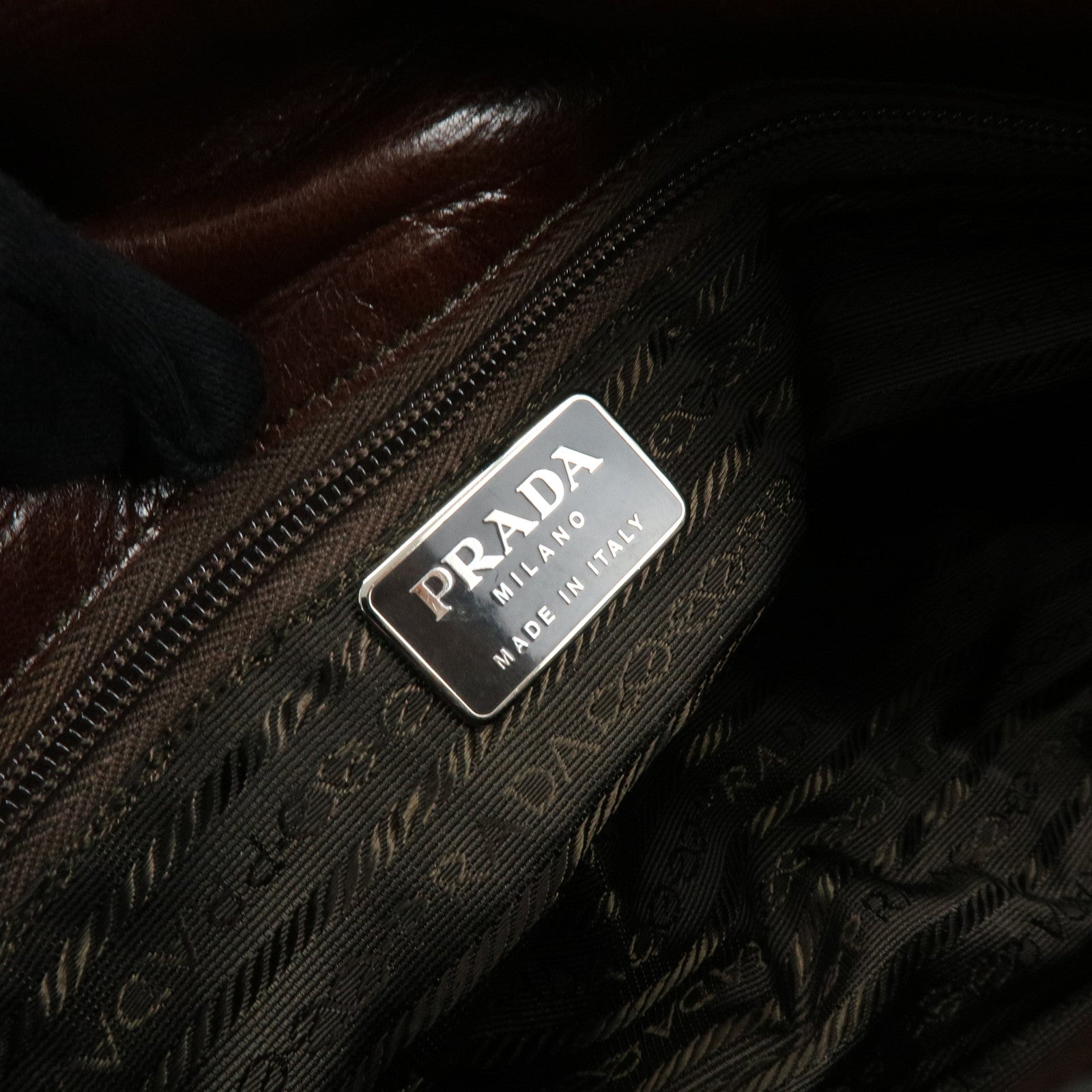 PRADA Triangle Logo Haircalf Plastic Chain Shoulder Bag Beige Brown